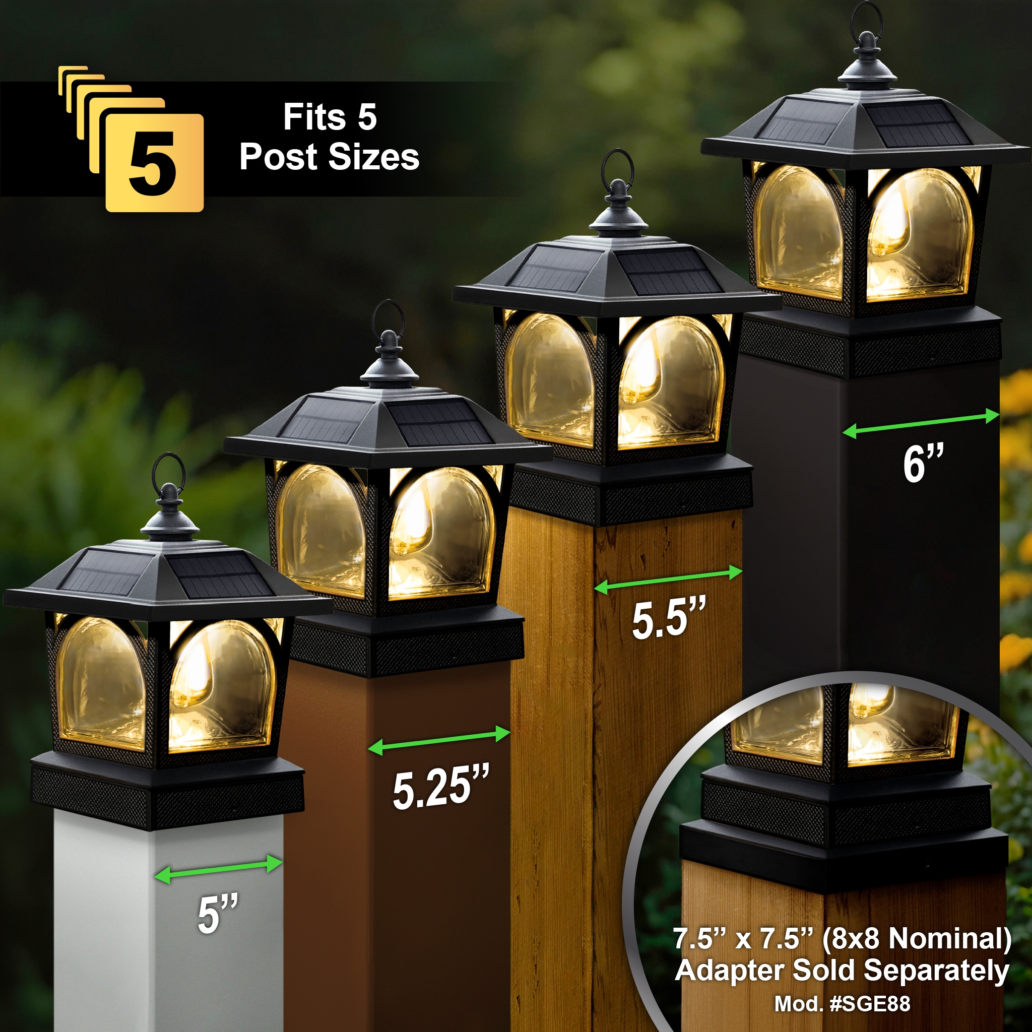 Black Aluminum LED Solar Post Cap Lantern