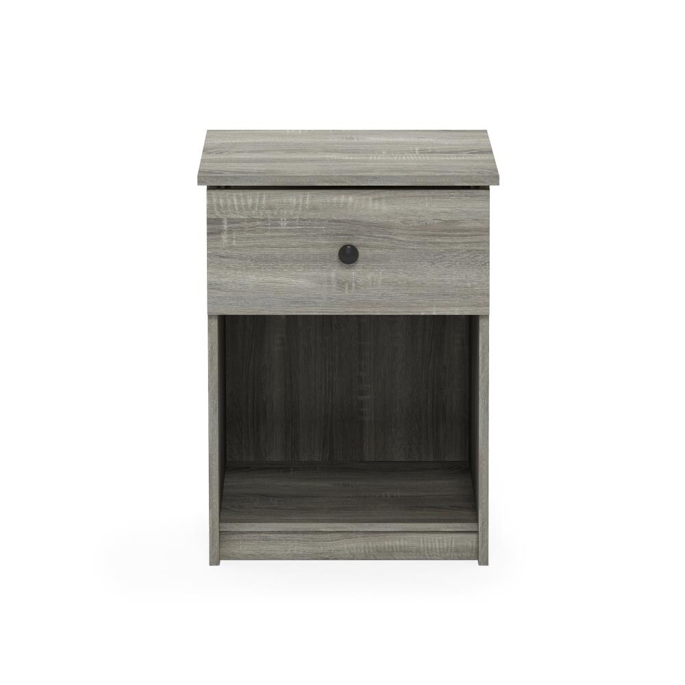 French Oak Grey Engineered Wood Nightstand with Black Knob