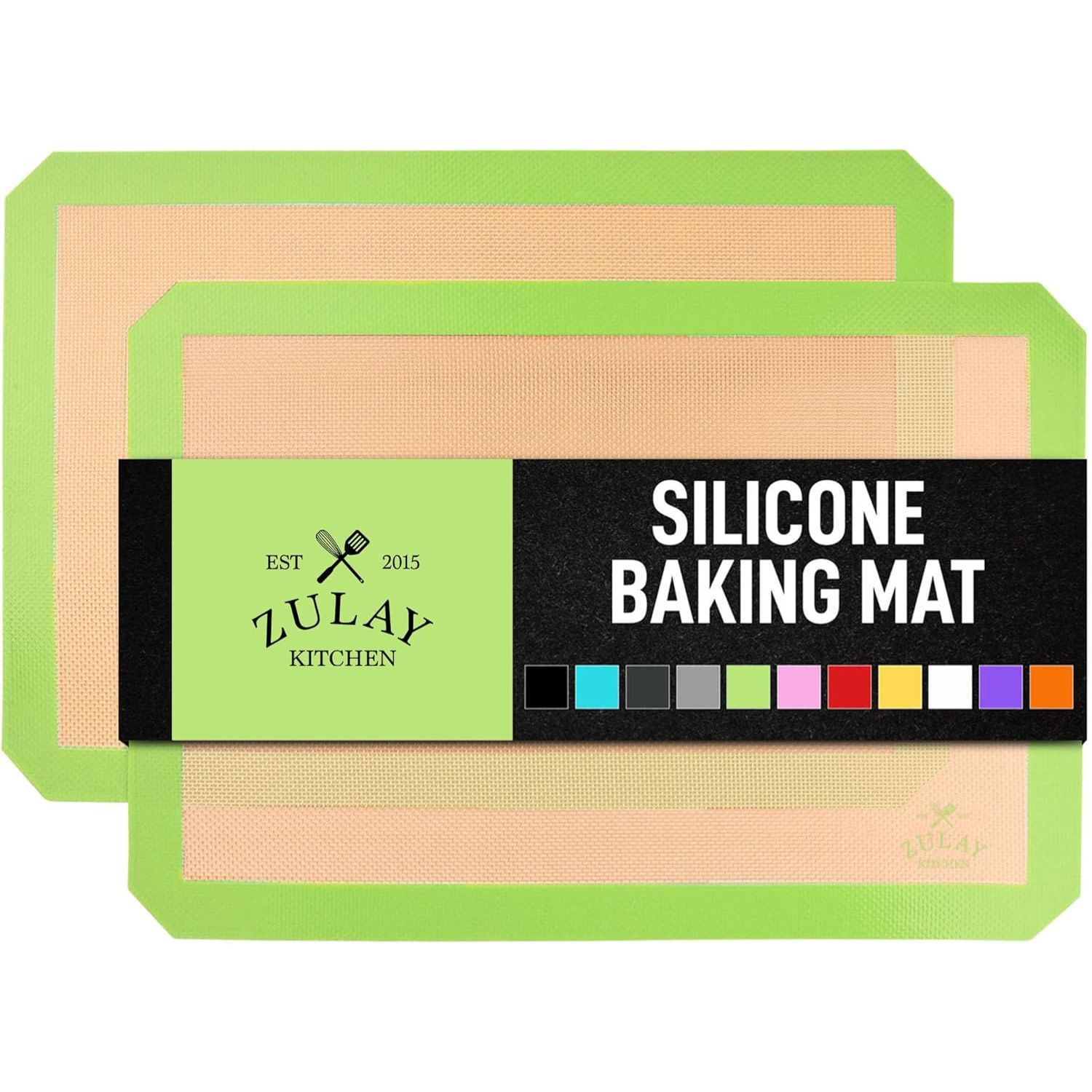 Zulay Kitchen 2 Pack Reusable Silicone Baking Mats Non Stick Baking Sheets 16.5 x 11.6 Inch Oven Baking Mats
