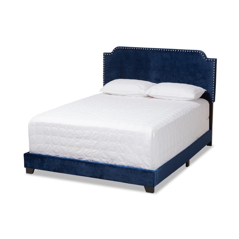 Baxton Studio Darcy Blue Full Wood Upholstered Bed in the Beds