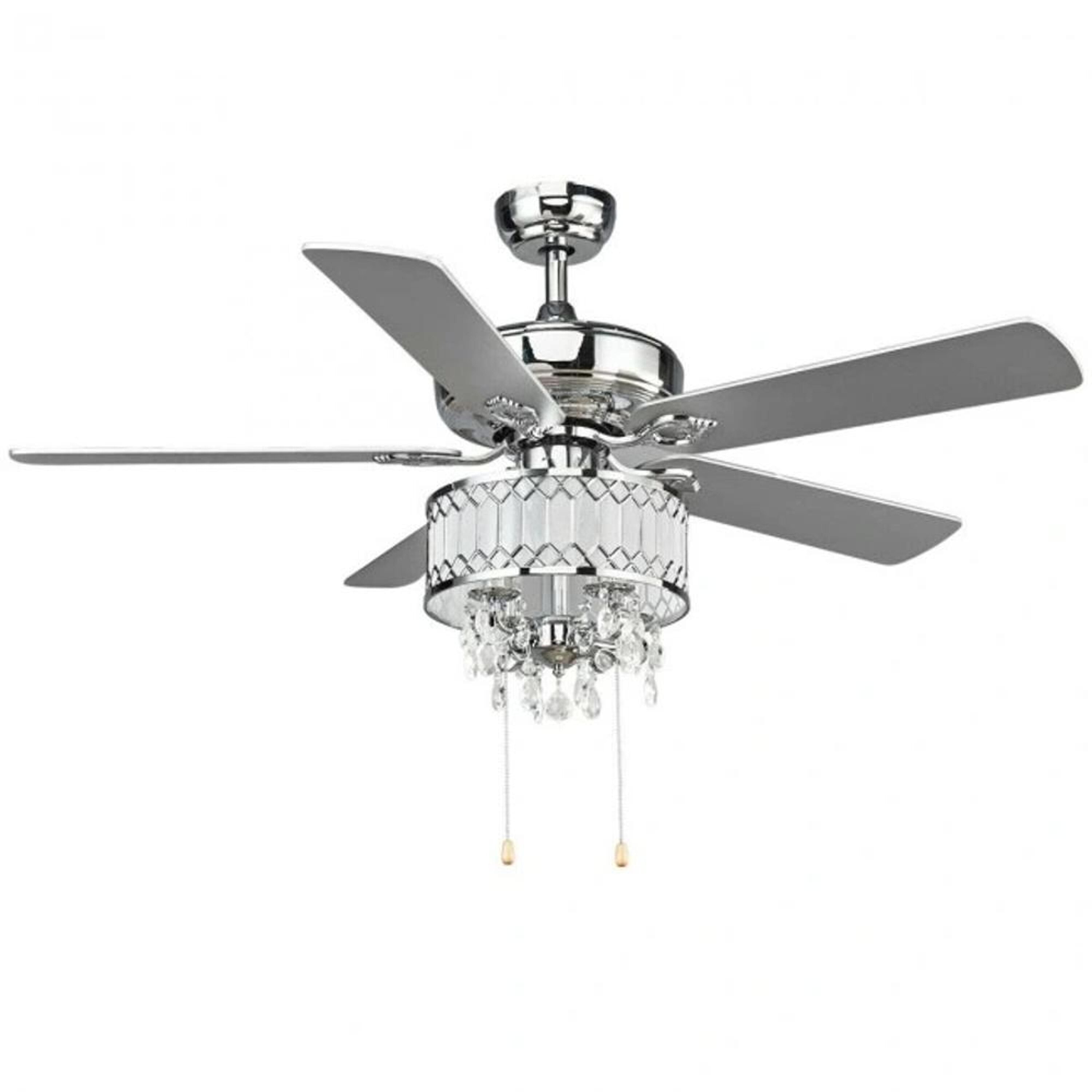 Bayfeve BF-8007DB Crystal Ceiling Fan 52-Inches crystal with Silver Blades Color-Changing Indoor Downrod mount Standard Ceiling Fan With Light and Remote ( 5 -Blade)
