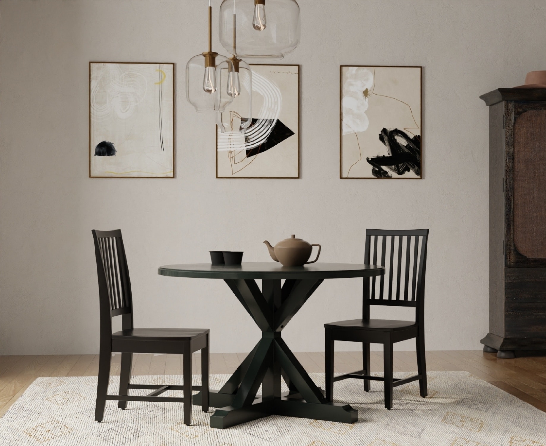 Winslet Round Black Wood X Base Dining Table
