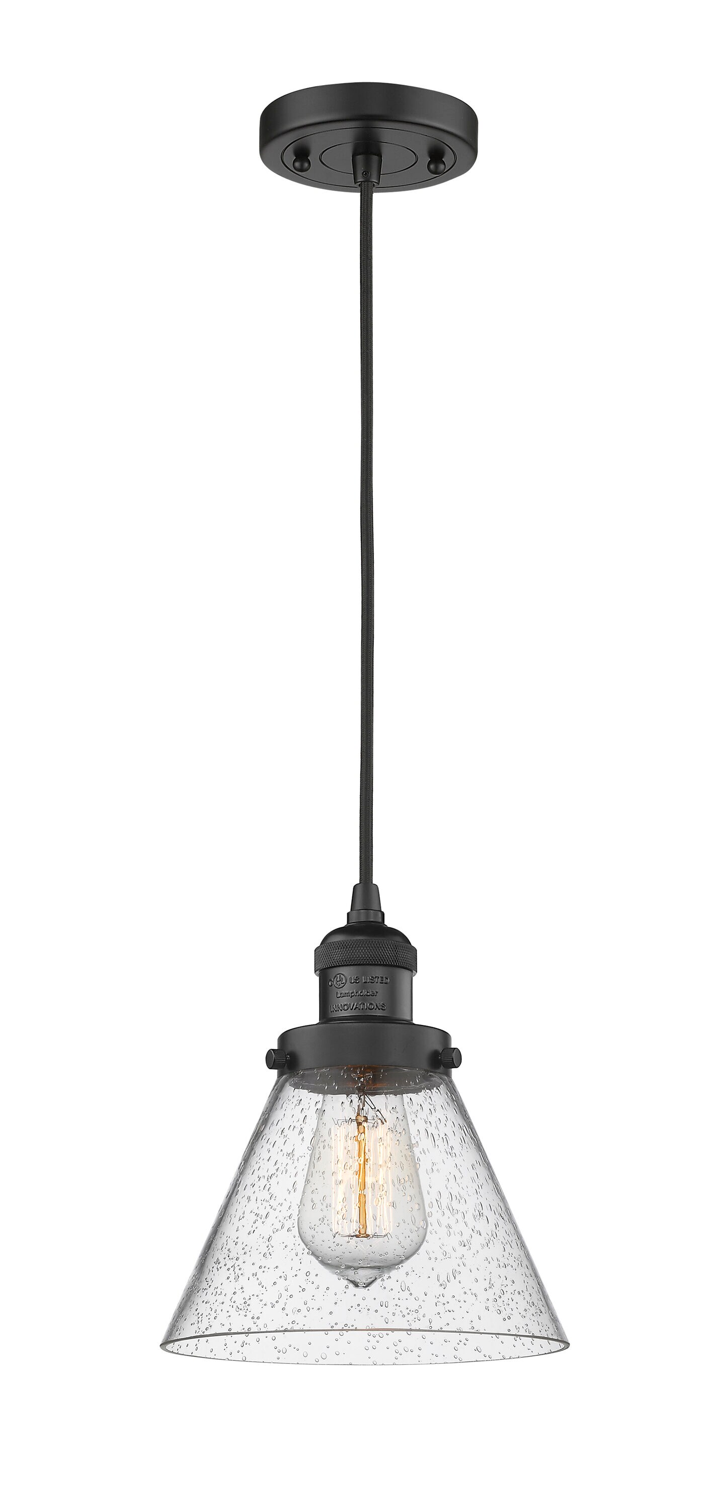 Innovations Lighting 201C-BK-G44 Cone Matte Black Industrial Seeded glass Cone Medium Hanging Pendant light