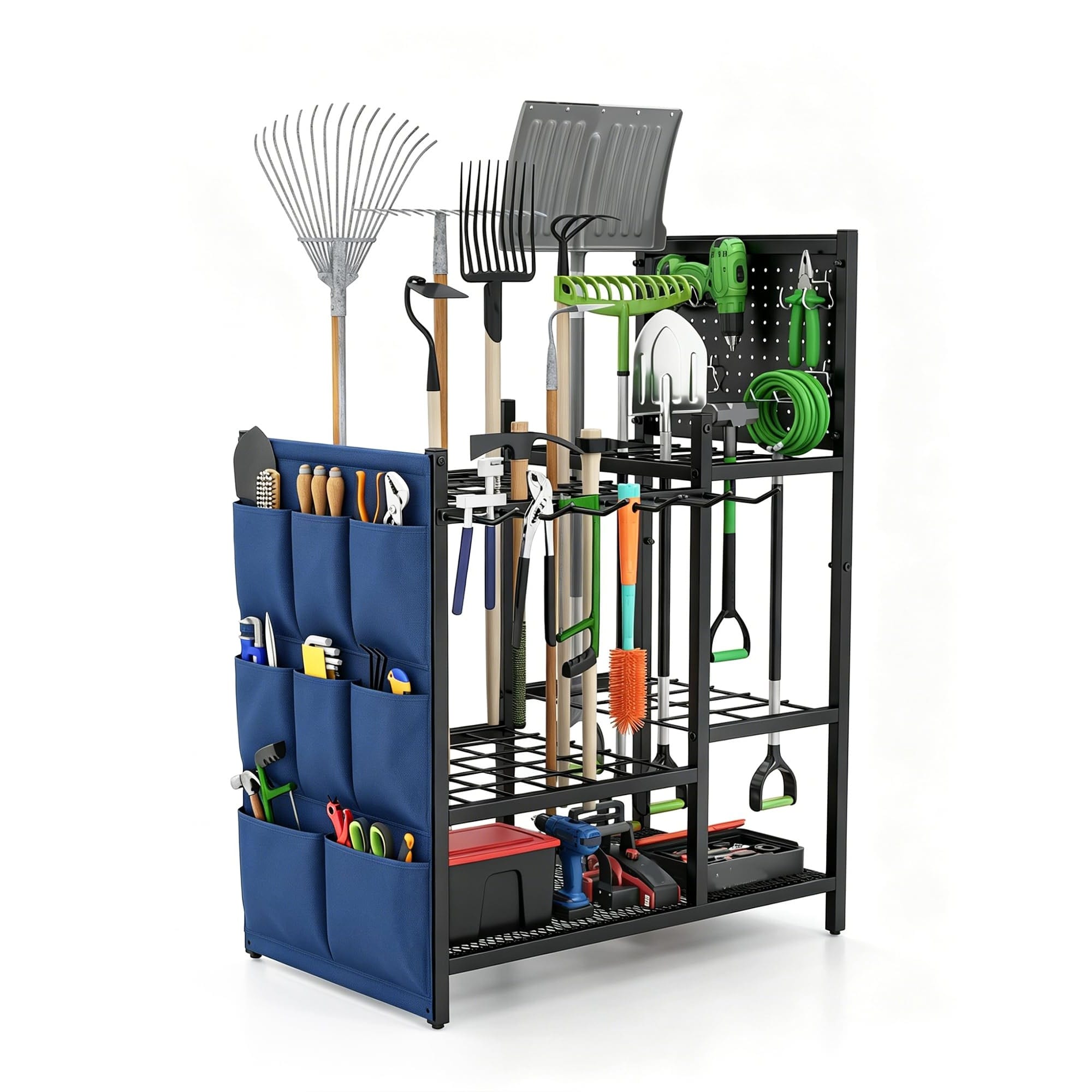 Numhew 27.83in W 40-Slot Black Blue Garden Tool Organizer