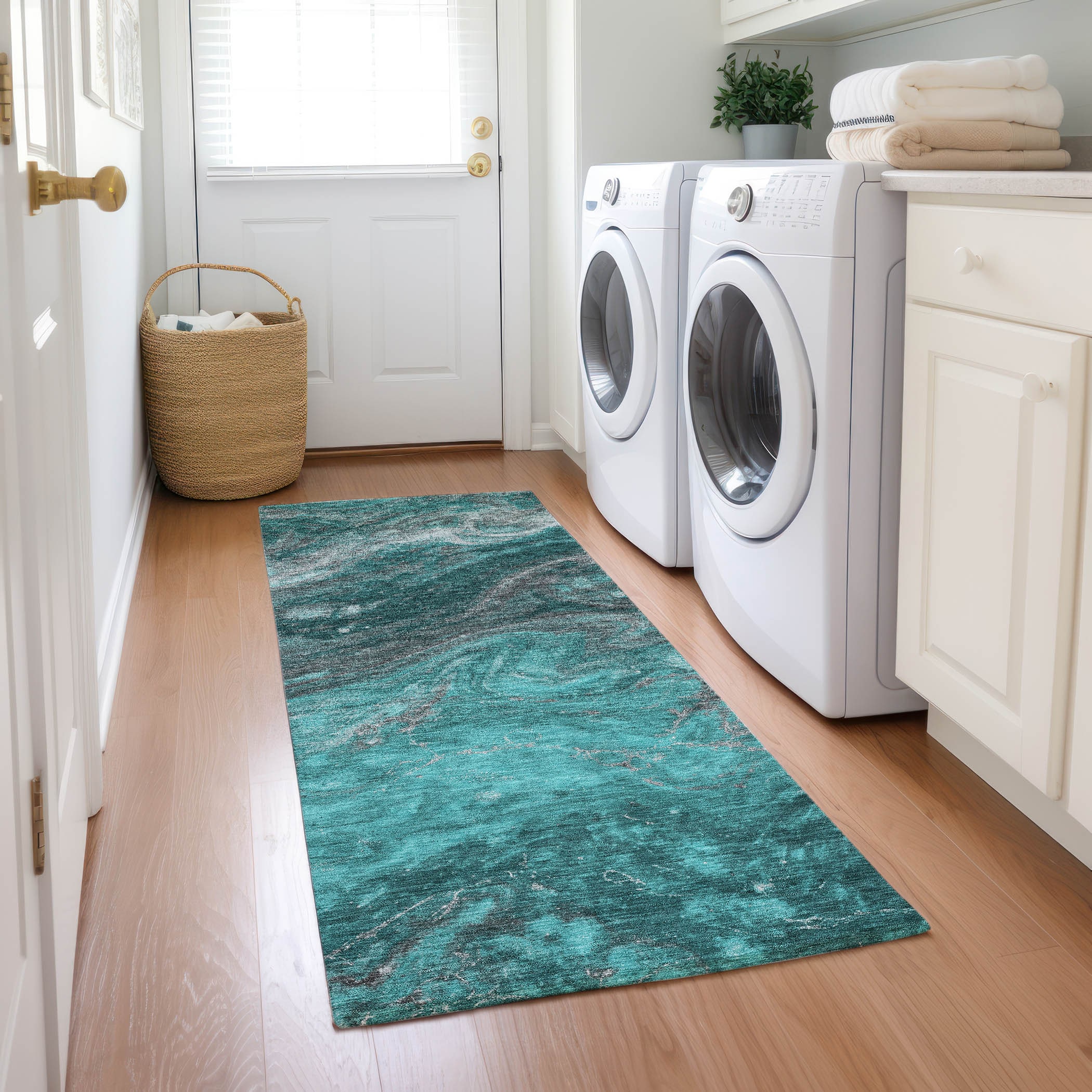 Addison Rugs ACN599TE2X8 Chantille ACN599TE 2 x 7 (ft) Polyester Teal Rectangular Indoor/Outdoor Abstract Machine washable Runner rug
