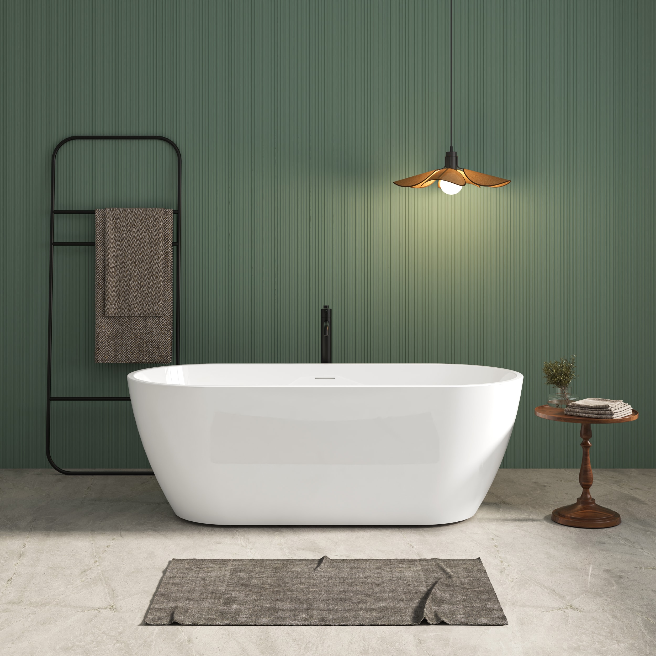 CASAINC CAS155W 29.5-Inches x 66.9-Inches White Acrylic Oval Freestanding Soaking bathtub Drain ( Center Drain )