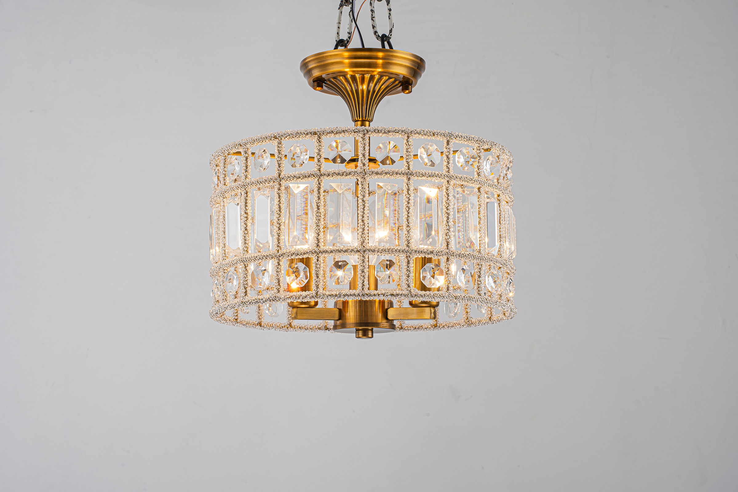 EDISLIVE 11.8-in Antique Brass Indoor 3 -Light Semi-flush Mount Light with Crystal Shade (