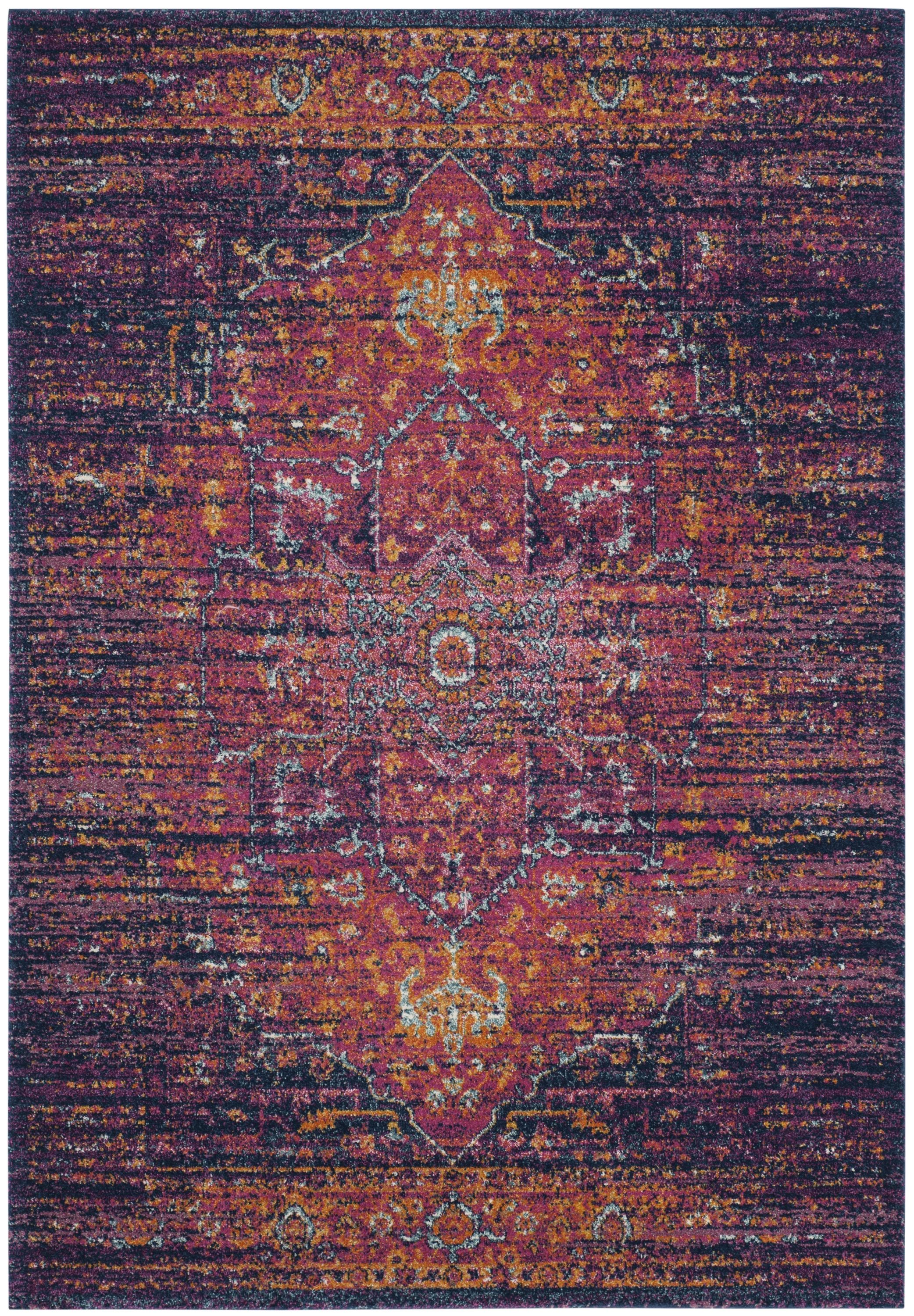 Safavieh EVK275F-5 Evoke Livia 5 x 8 (ft) Loomed Synthetic Blue/Fuchsia Rectangular Indoor Distressed/Overdyed Vintage Area rug