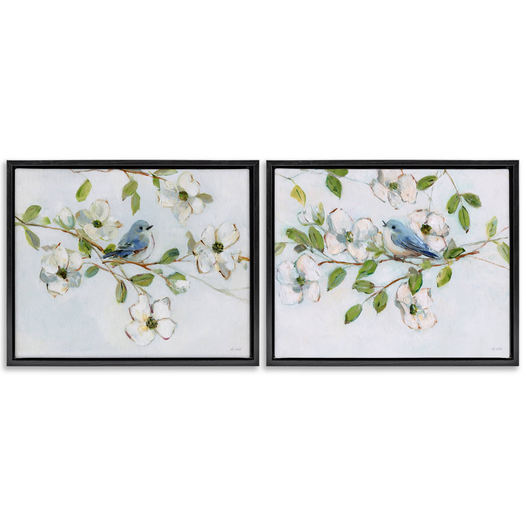 Stupell Industries B2-733-FFB-2PC-24X30 Perched Bluebirds on Branch 2 Piece Black Framed Floater Canvas Set By Sally Swatland 31 x 25
