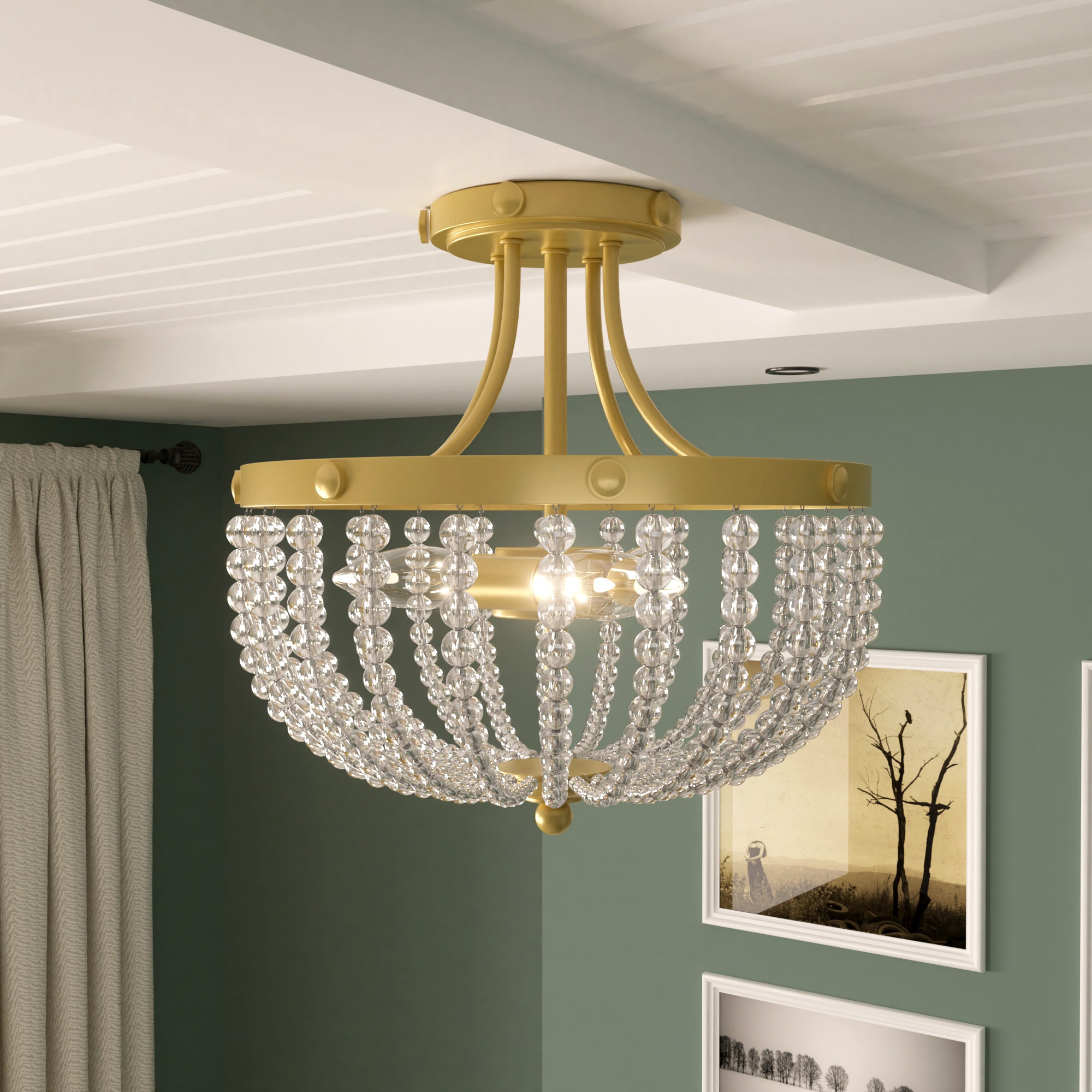 ACROMA 30103BGCR Louise 3 -Light 12.9-in Matte Gold Semi Flush Mount Light