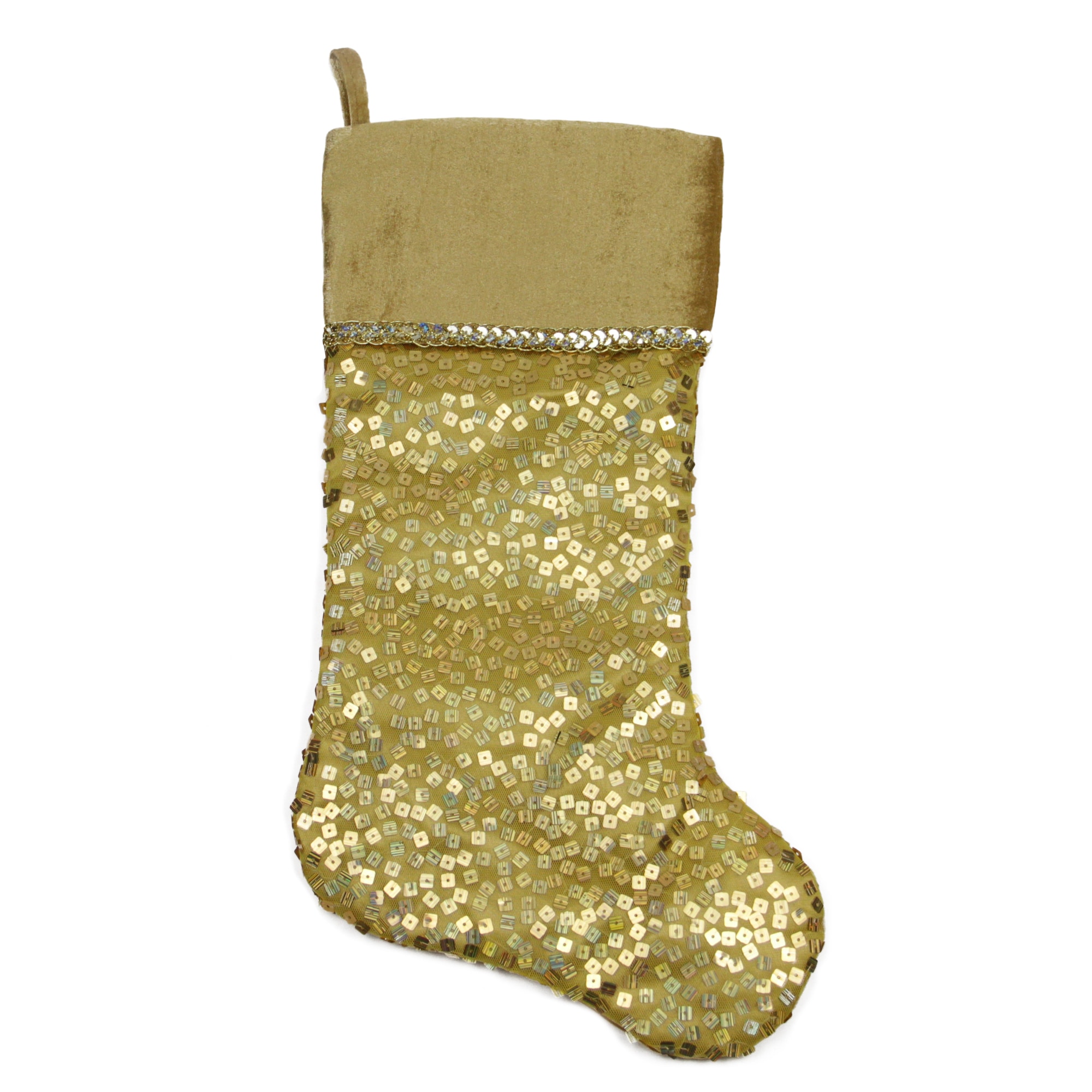Yellow and White  Christmas Stocking With Yellow and Silver Sequins 
