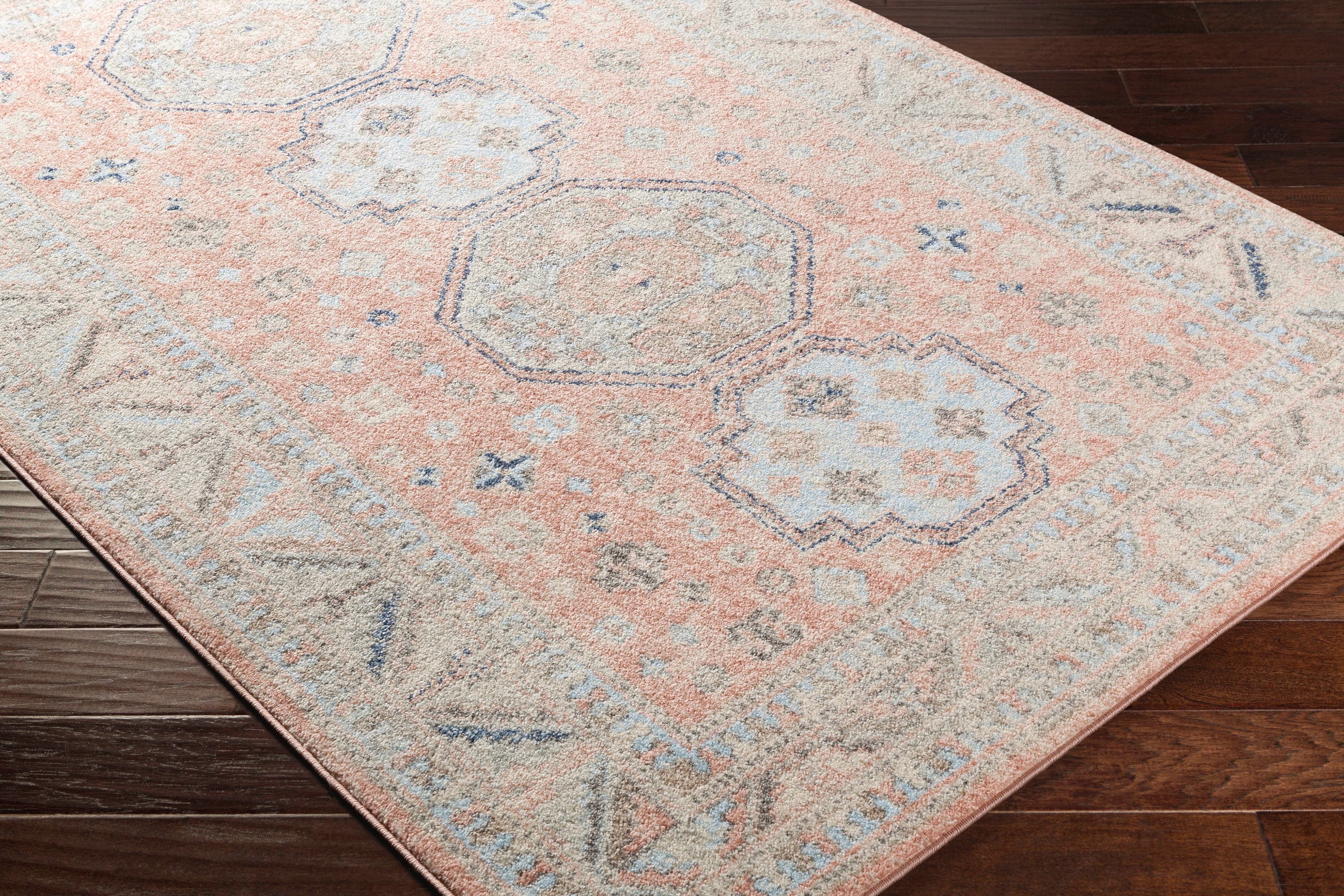 Elegant Coral Synthetic Rectangular Area Rug, 7'10" x 10'