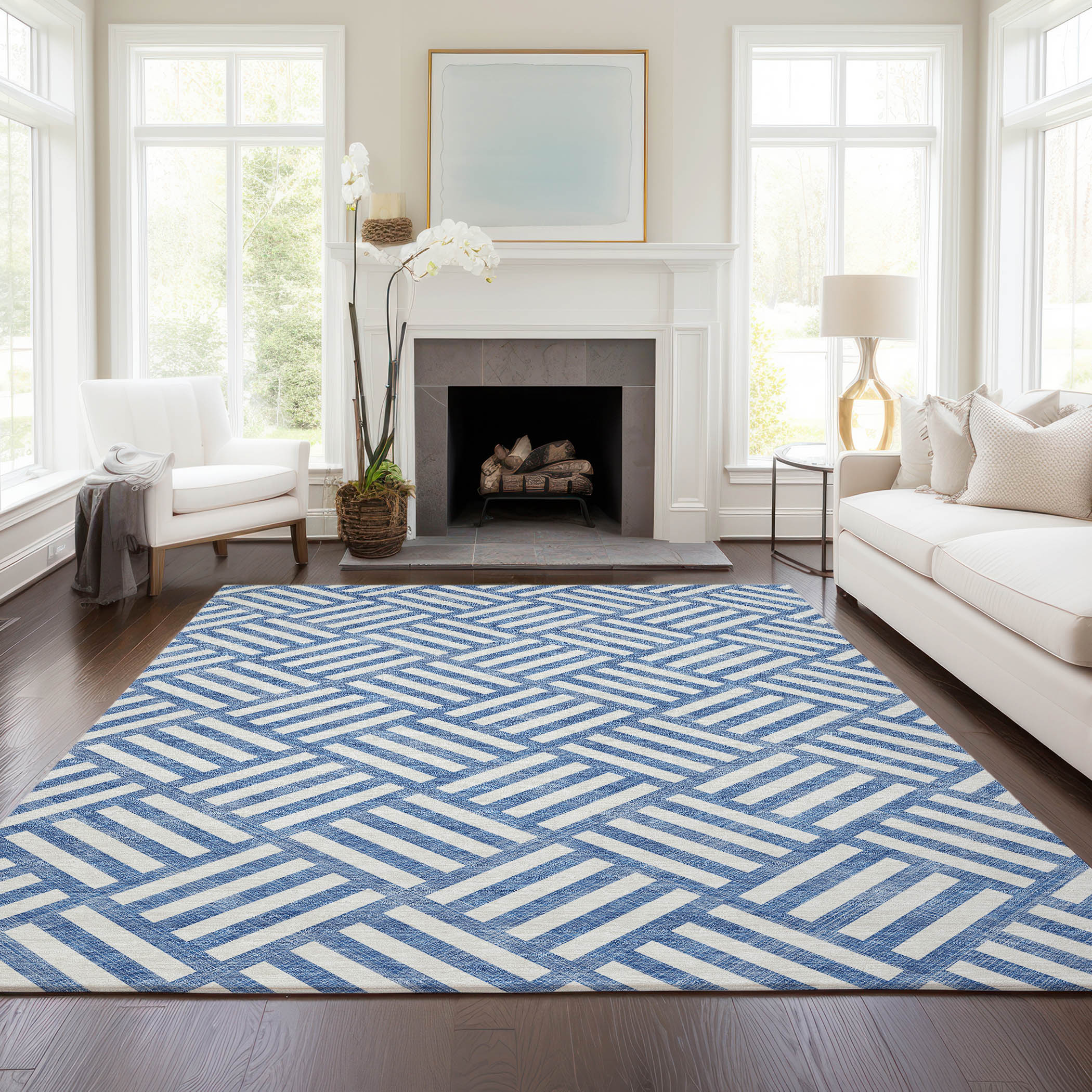 Addison Rugs ACN620BU5X8 Chantille ACN620BU 5 x 7 (ft) Polyester Blue Rectangular Indoor/Outdoor Geometric Machine washable Area rug