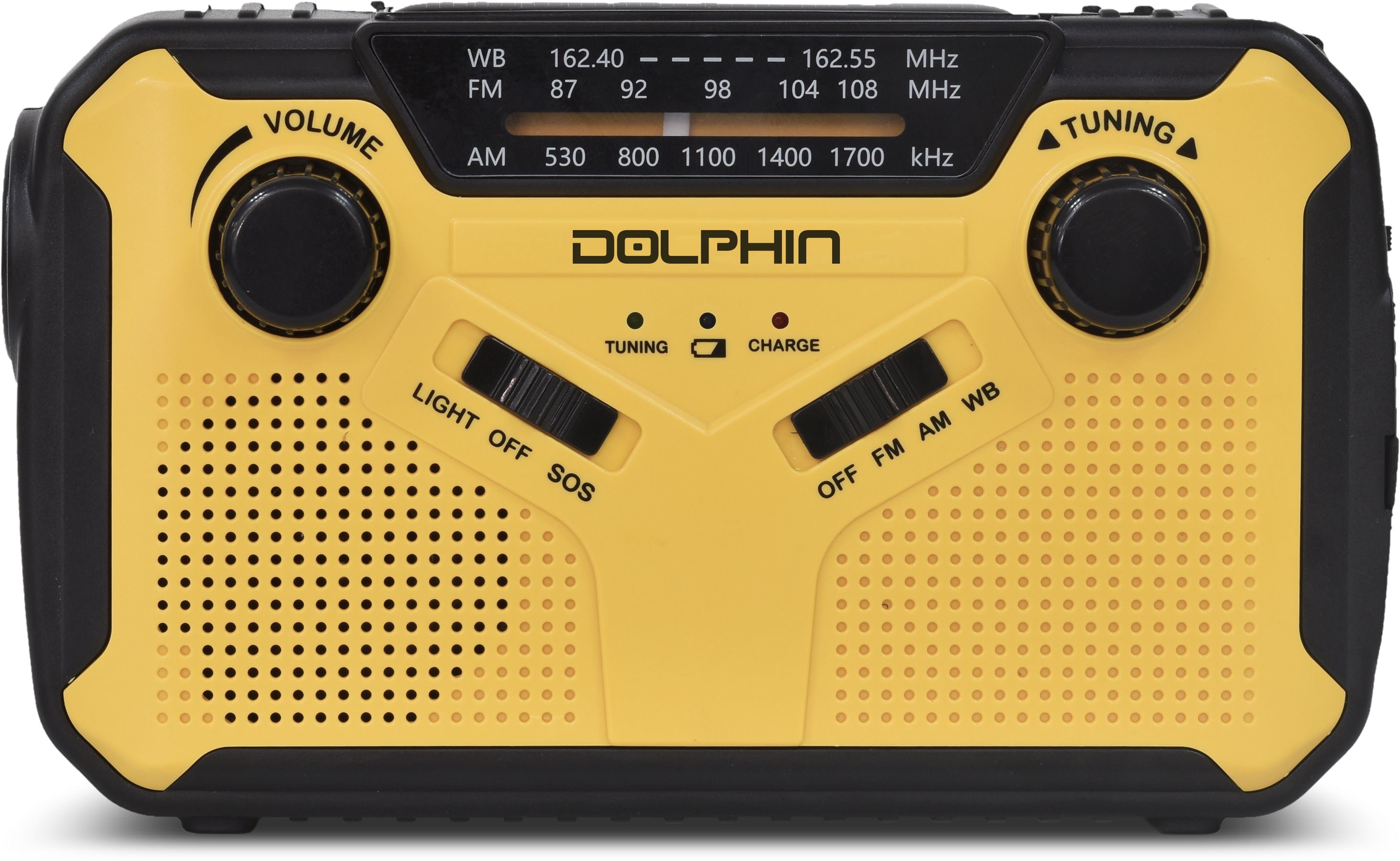 3-Channel AM/FM/Weather Band DSP Radio with Powerbank - Hand-Crank and Solar Charging | - Dolphin R-100C YEL