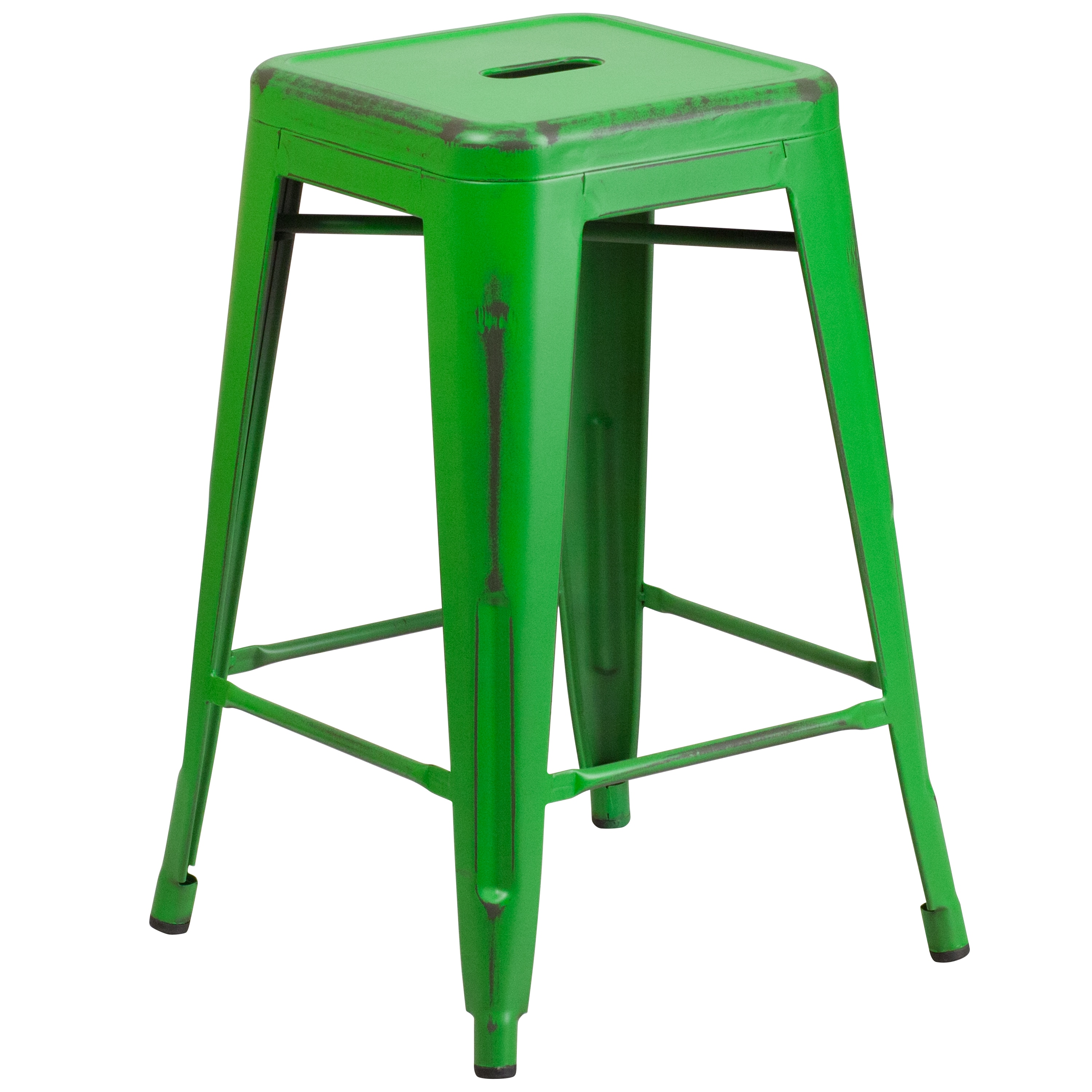 Flash Furniture 889142024484 Kai Green 24.0-Inches H Counter height Square seat Stackable Metal Bar Stool