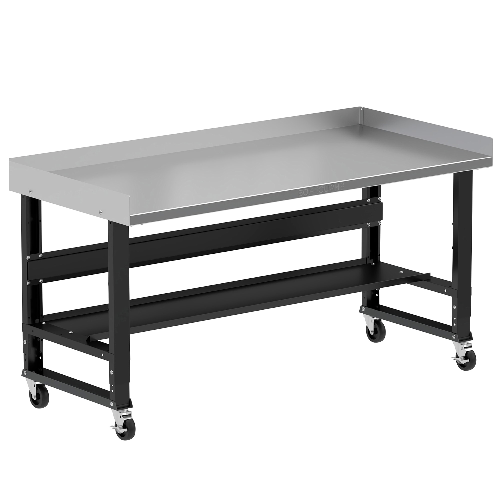 Borroughs E1-WB7234SS-N 72-Inches L x 34.375-Inches H Rolling Powder Coated Finish Stainless steel Adjustable Height Work Bench