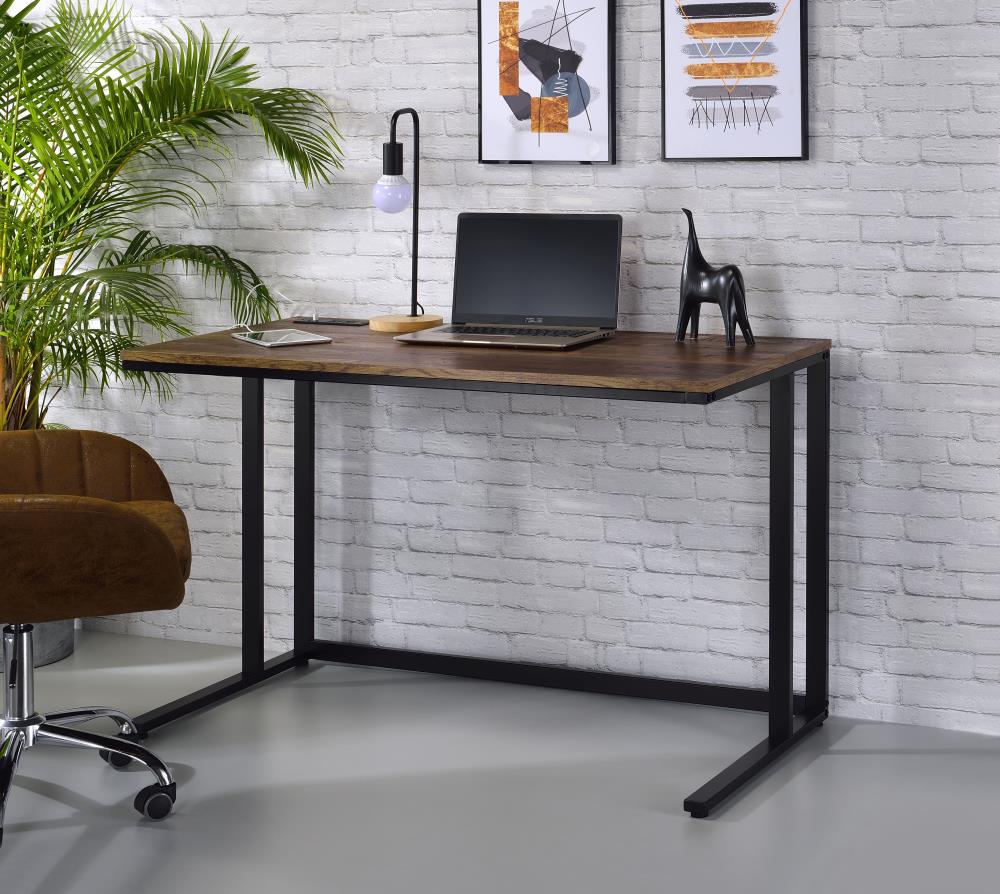 Walnut and Black Adjustable Height Writing Desk with USB Port