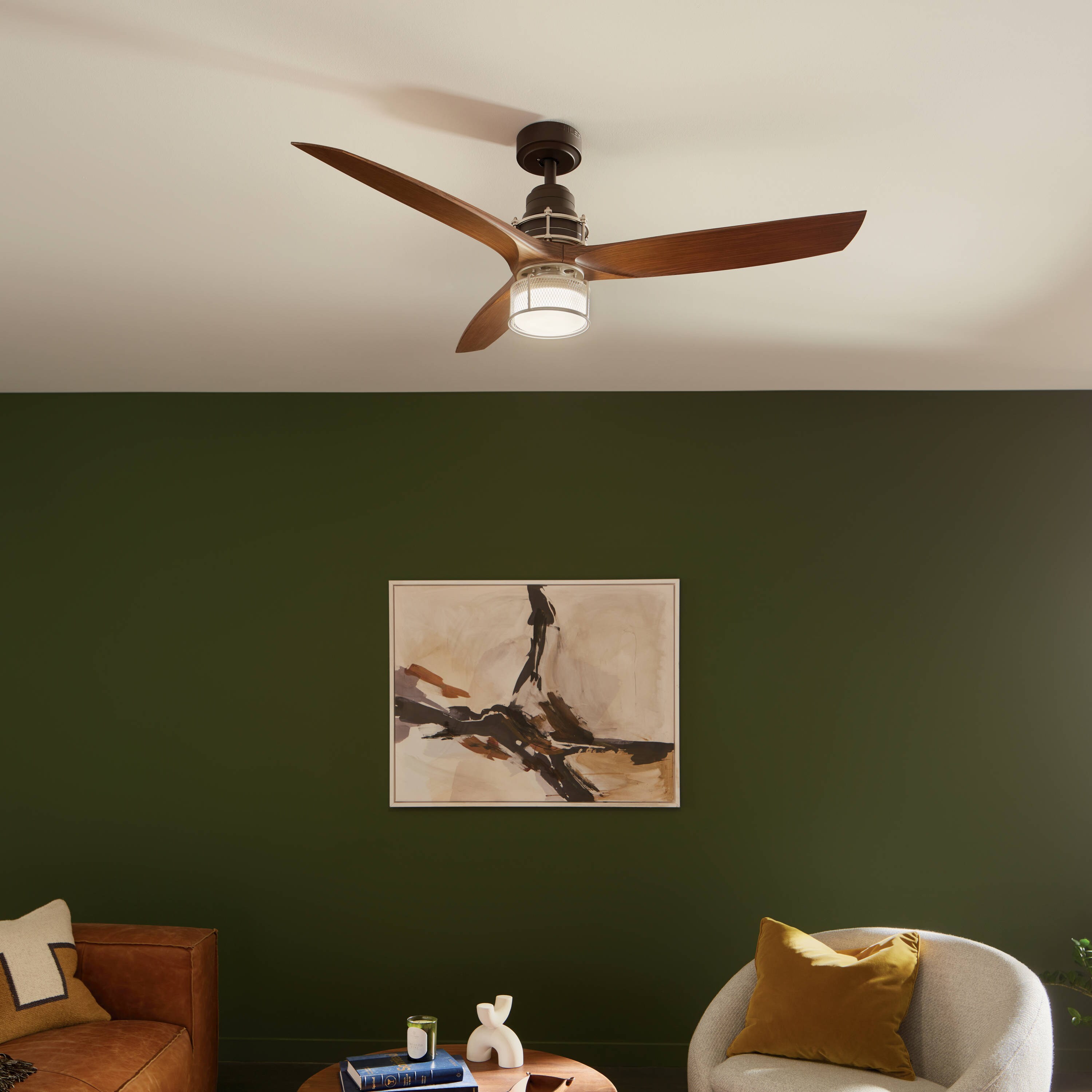 Kichler 54in Satin Natural Bronze LED Indoor Ceiling Fan with Light