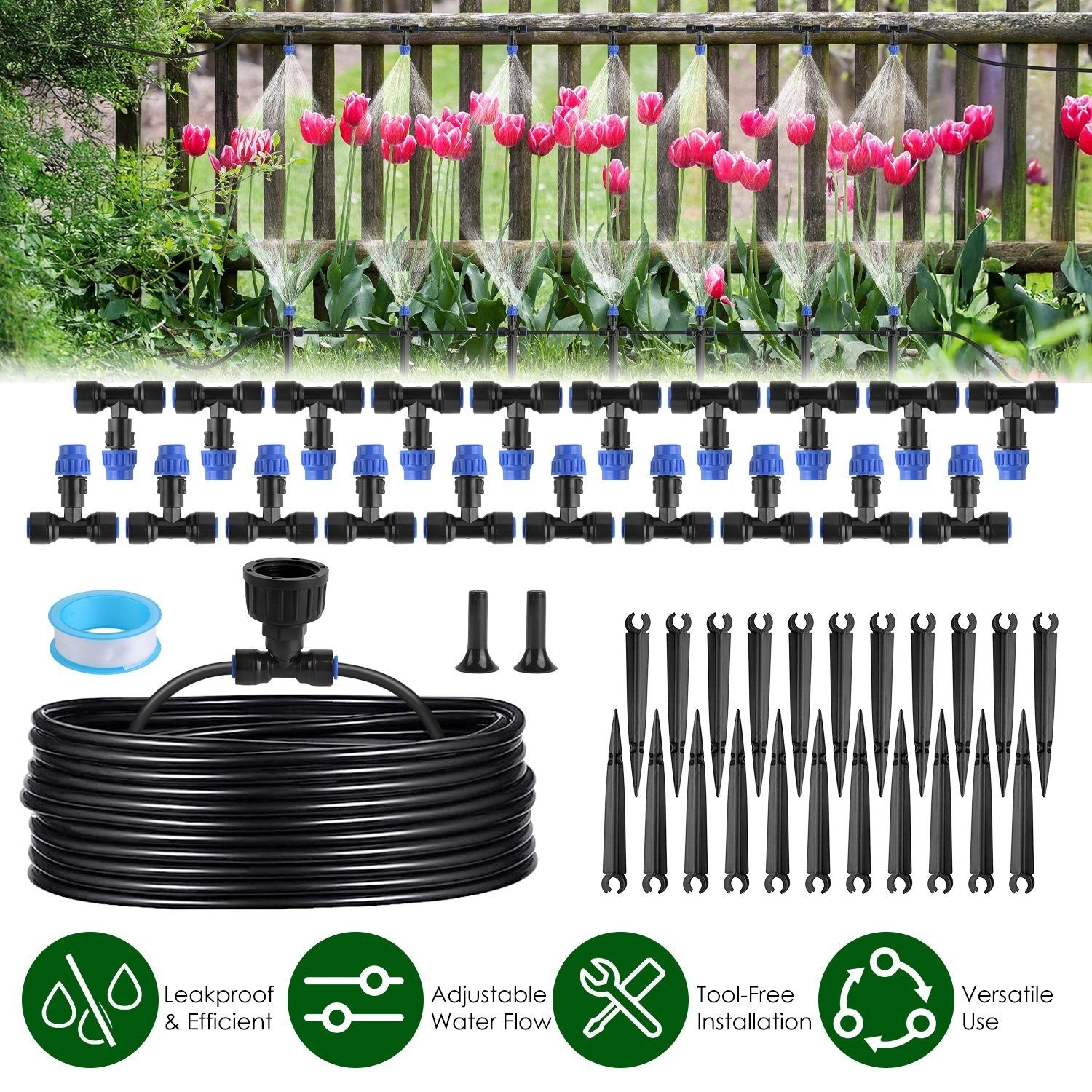 Angel Sar Garden Drip Irrigation System Kit 75FT Drip Irrigation Kit with Adjustable Misting Nozzles for Garden Watering System Use in Greenhouse Lawn Patio and Flower Bed #L2MJA510DIK03