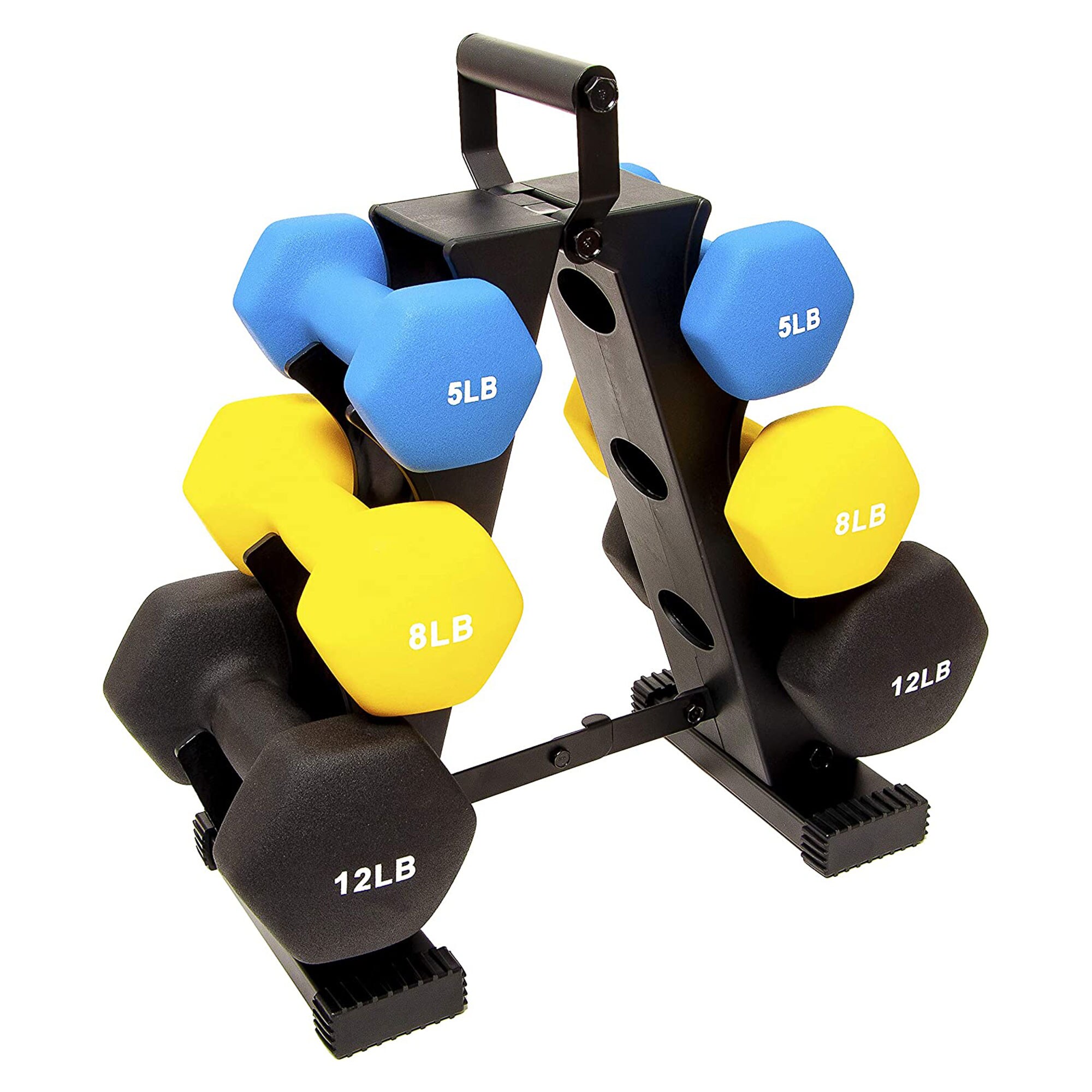 Balancefrom BF-D5812 Fitness 5  8  and 12 Pound Neoprene Coated Dumbbell Set with Stand