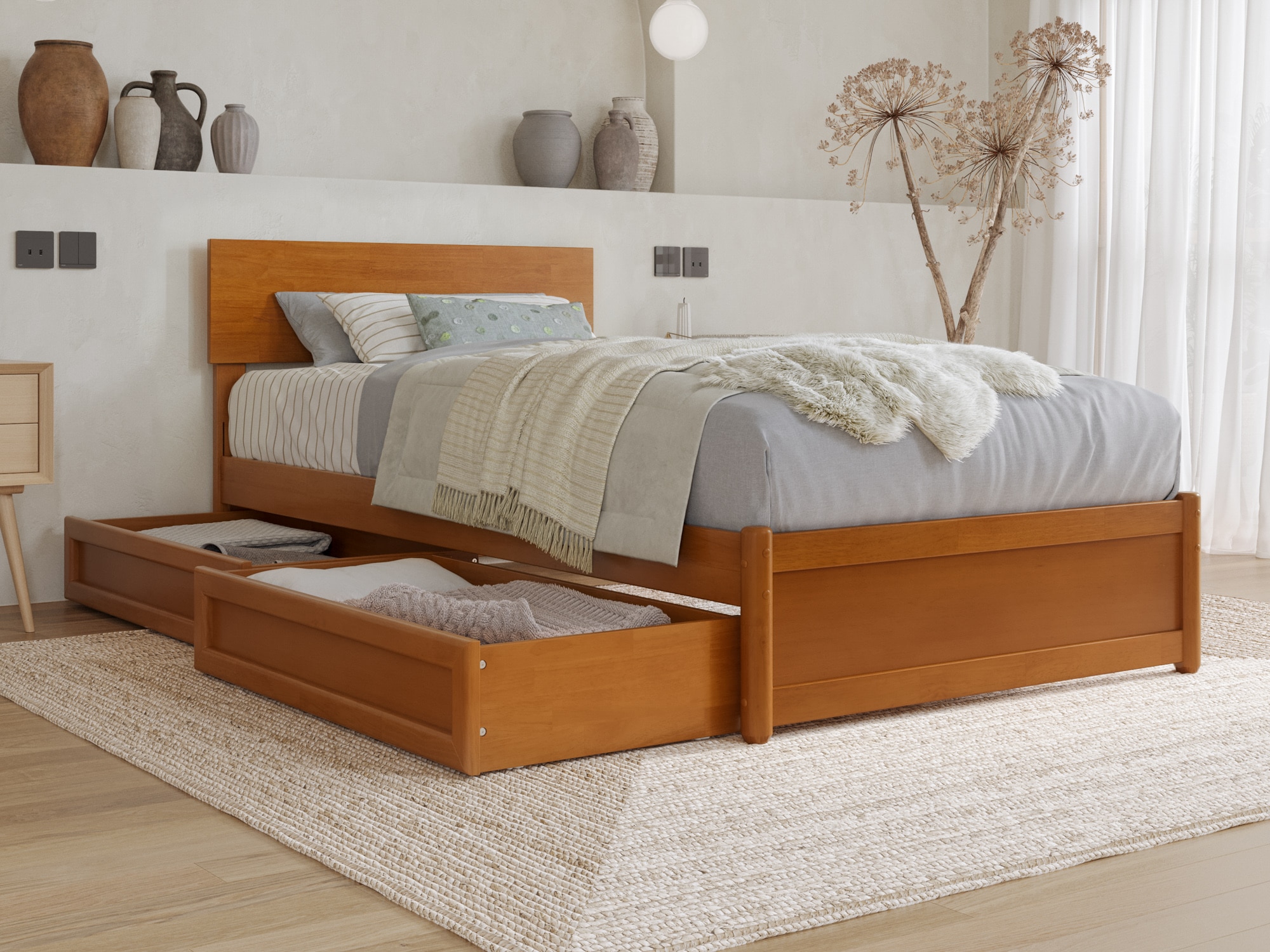AFI AR818711T Wesley Light Toffee Twin extra long Wood Platform Bed with Storage