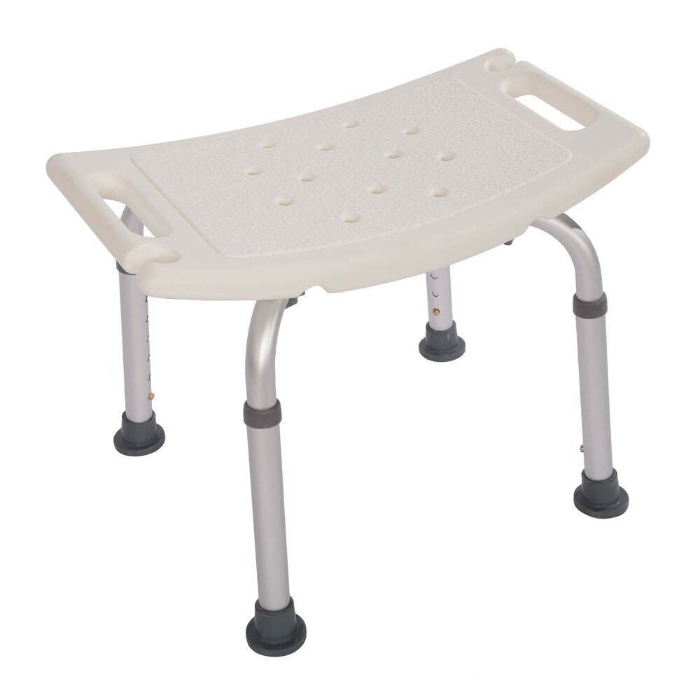 Bestcore White Plastic and Aluminum Freestanding Shower Chair with 7-Position Height Adjustment Non-Slip Feet and Shower Head Slot 450-lb Capacity