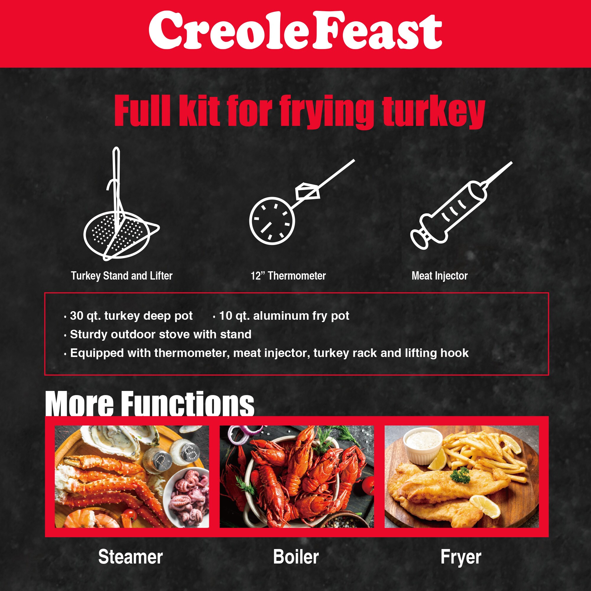 Creole Feast, TFK3001, 30 qt. Turkey and 10 qt. Fish Fryer Boiler Stea