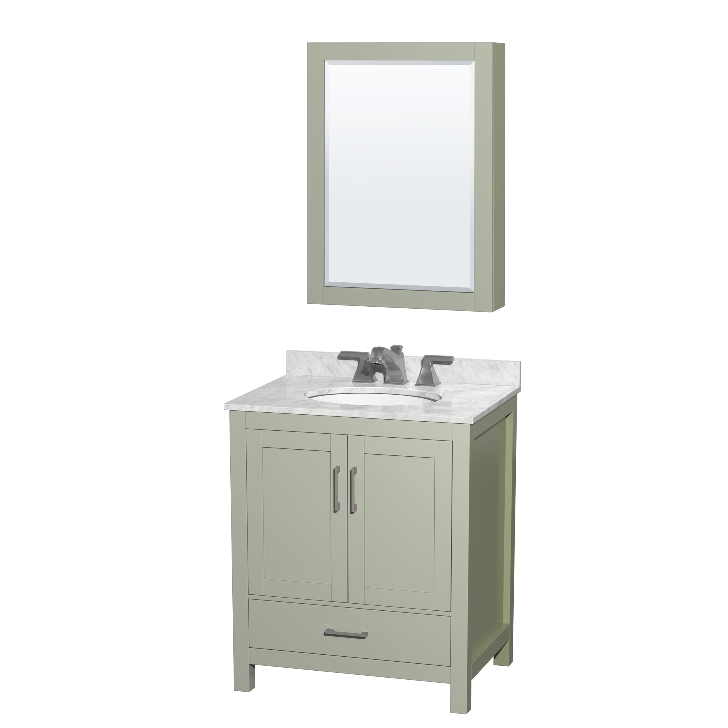 Wyndham Collection WCS141430SLGCMUNOMED Sheffield 30-in Light Green Undermount Single Sink Bathroom Vanity with White Carrara Marble Top (Mirror Included)