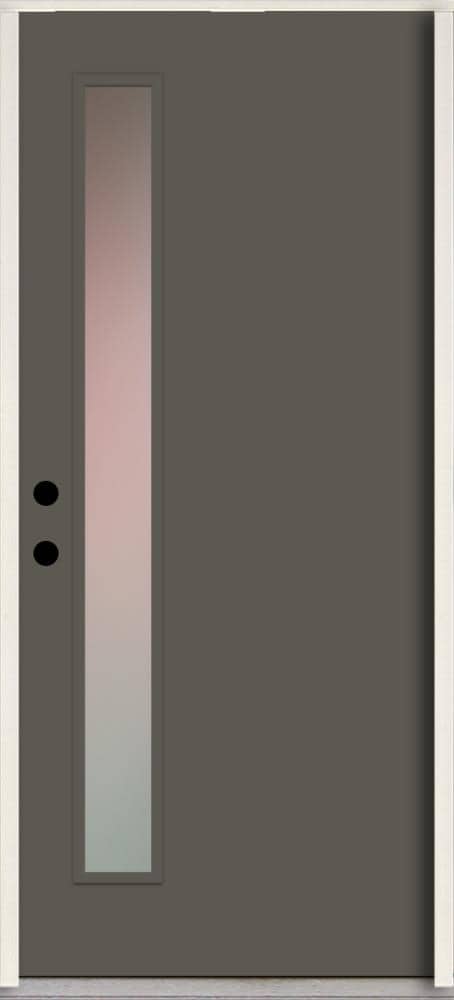 RELIABILT LO1065291 Spotlights 32-in x 80-in x 4-5/8-in Fiberglass 1/4 lite Right-hand inswing Thunder Gray Paint Painted Prehung Front Door Insulating core