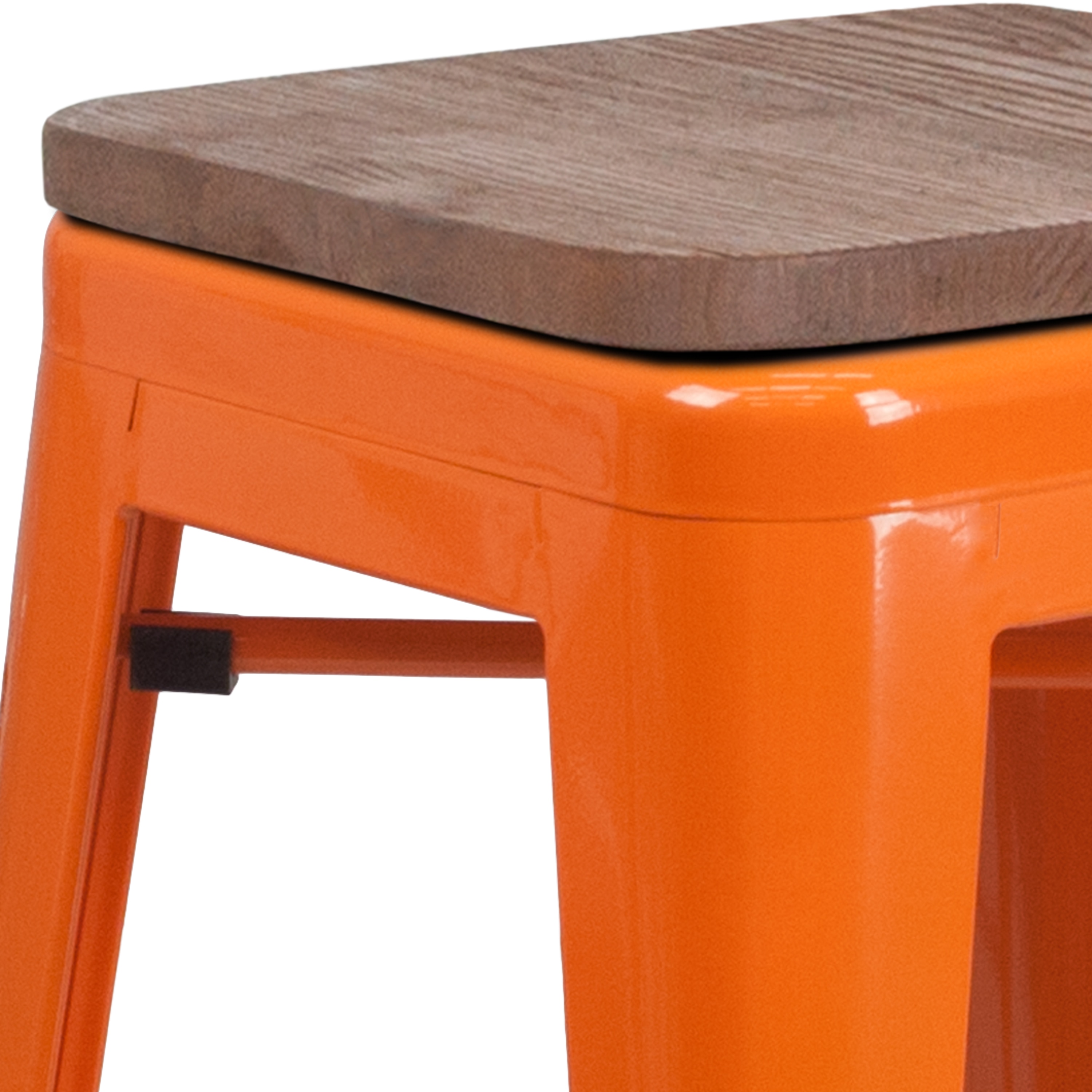 Lily 30" High Backless Orange Metal and Wood Barstool