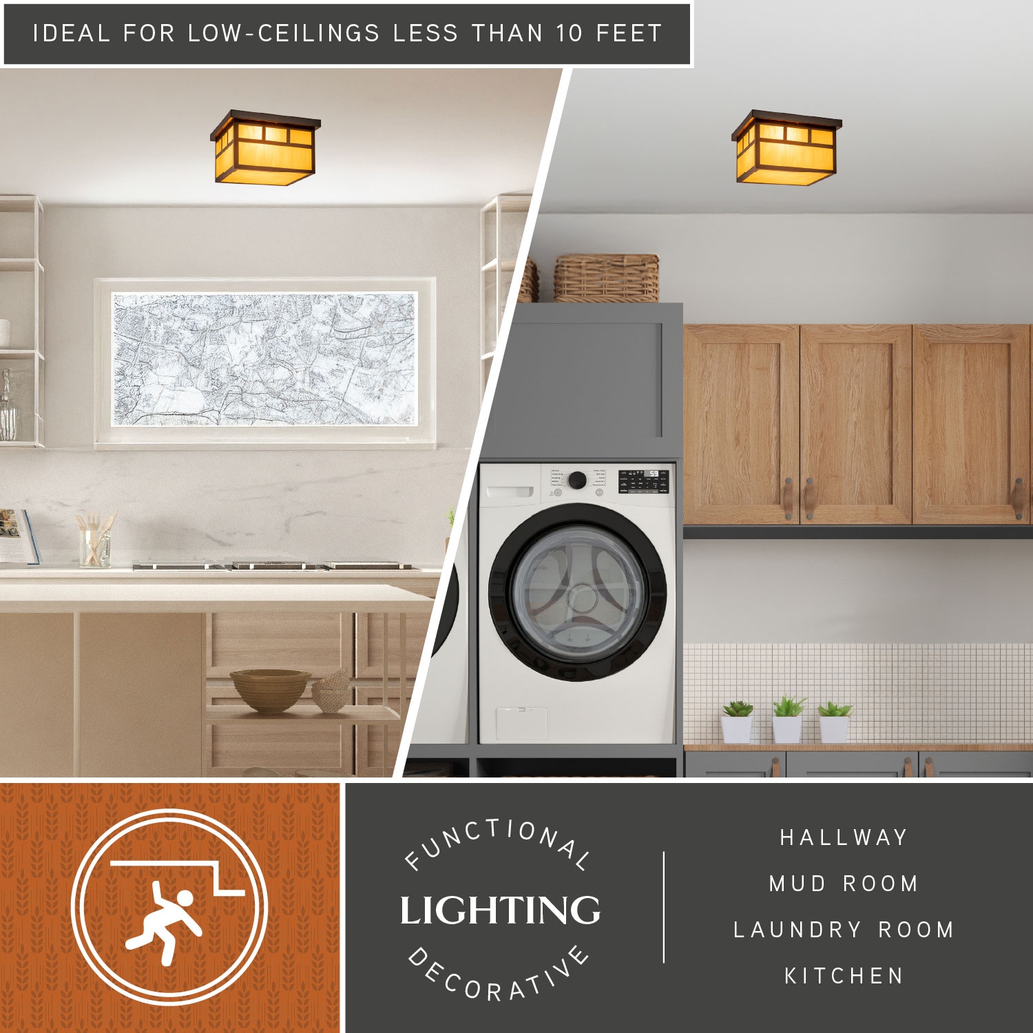 Mission Bronze Square Outdoor Ceiling Light with Honey Glass