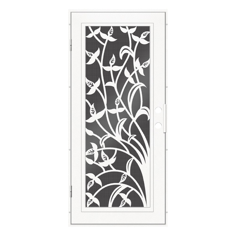 TITAN 3S3040EL1WTP9A Premium Aluminum Security Door 36-in x 80-in White Aluminum Surface mount Left-hand outswing Security Door with Black Screen and Double bore