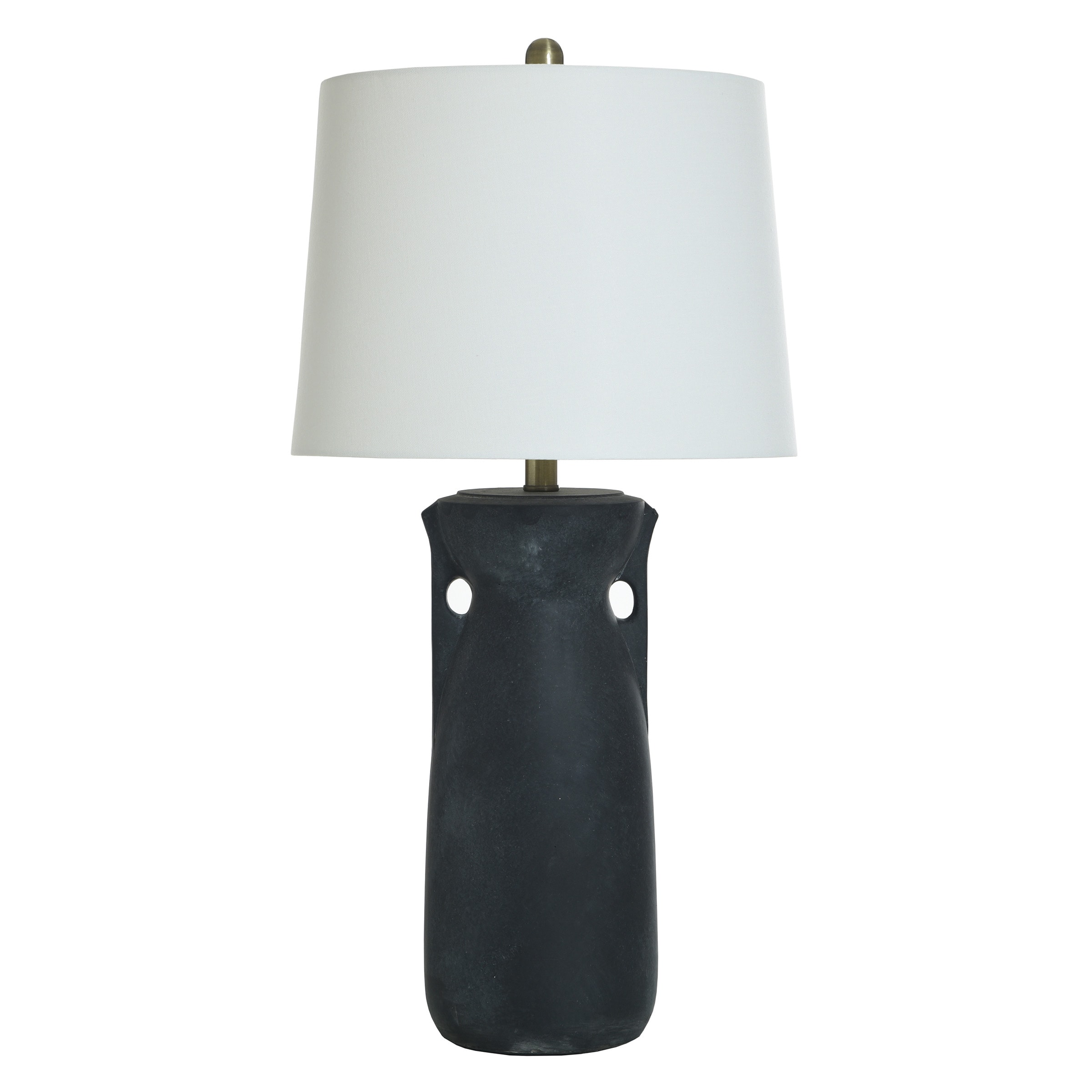StyleCraft Home Collection Arlo Black Table Lamp - Matte Black Cement with Handle Accents - Off-White Shade