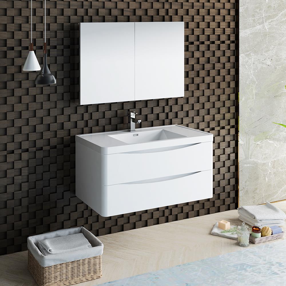Fresca Senza 40-in Glossy White Single Sink Bathroom Vanity with White ...