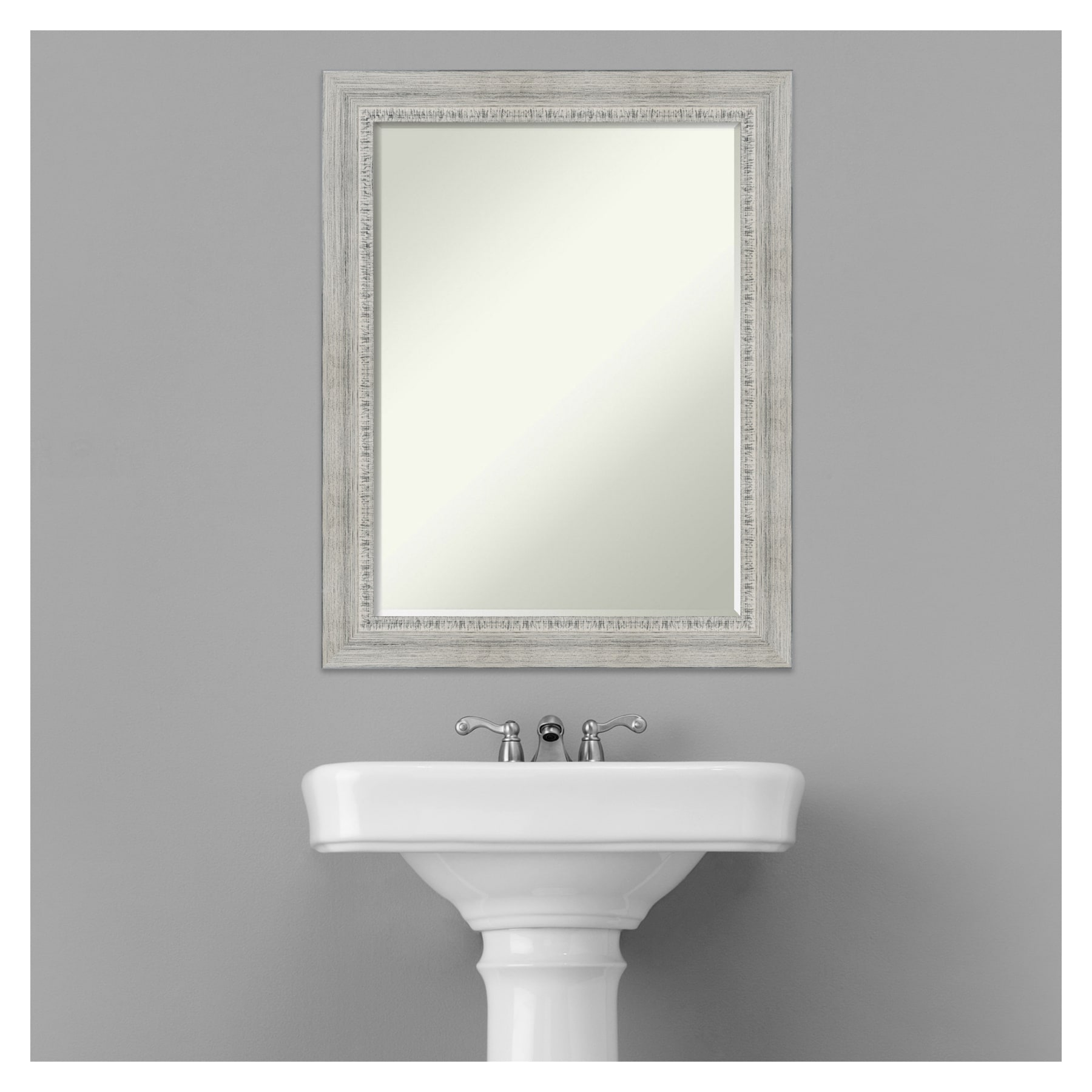 Rustic White Wash Wood Bathroom Vanity Mirror 35 x 30 in.