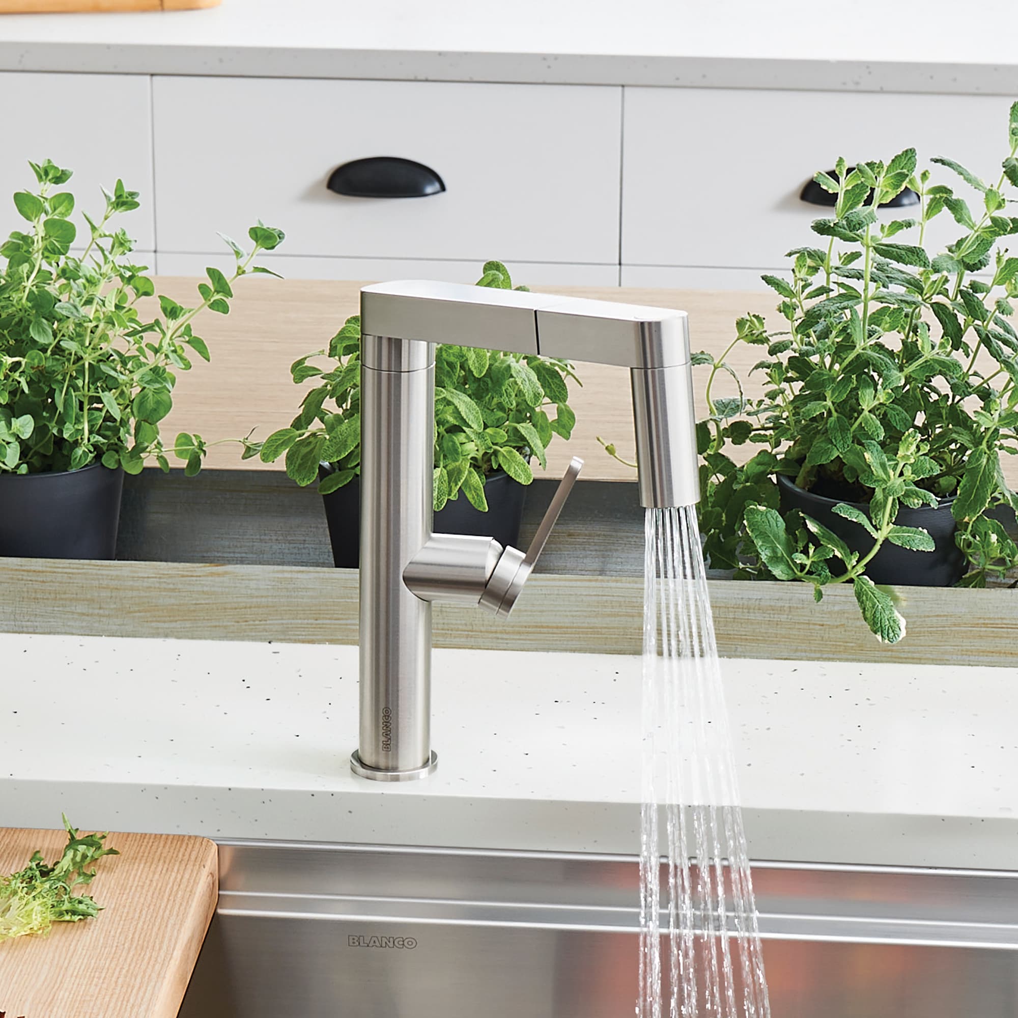 BLANCO Panera Stainless Steel 1-Handle Deck-Mount Pull-Out Handle Kitchen Faucet