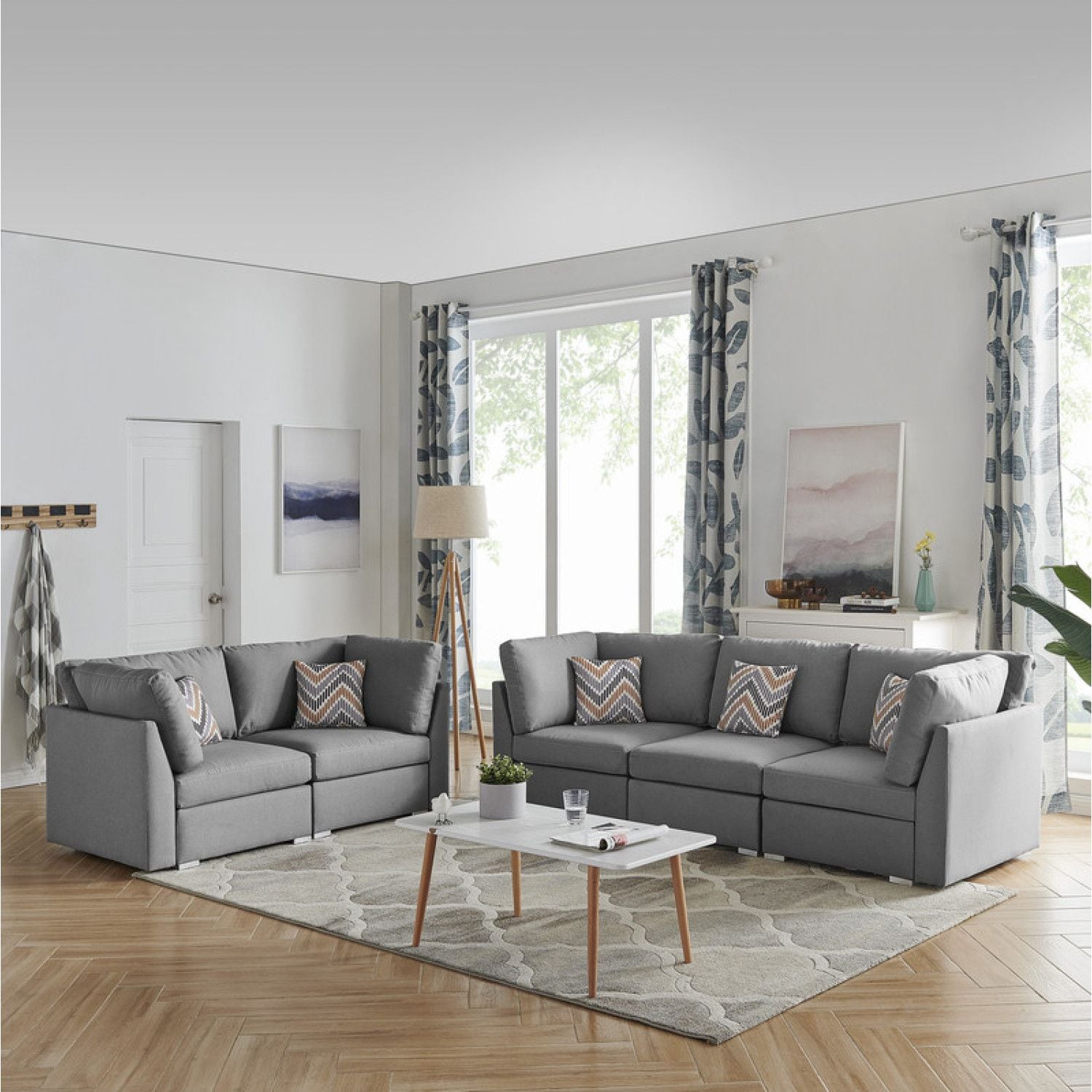 JASMODER B061S00623 95.3-in Modern Gray Polyester/Blend Sofa