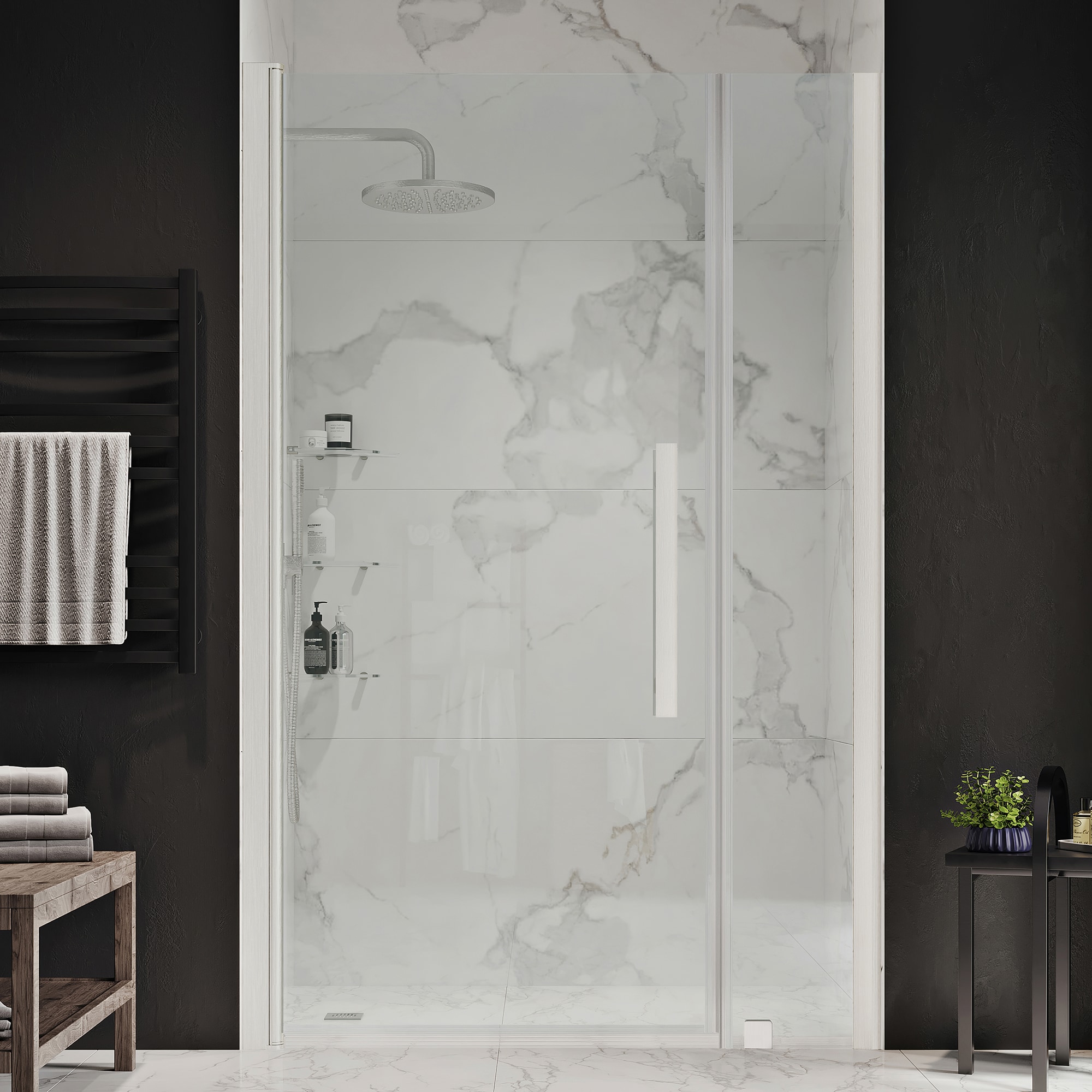 OVE Decors 828796073349 Pasadena Satin Nickel 37-3/8-in to 39-3/8-in x 72-in Frameless Pivot Shower Door