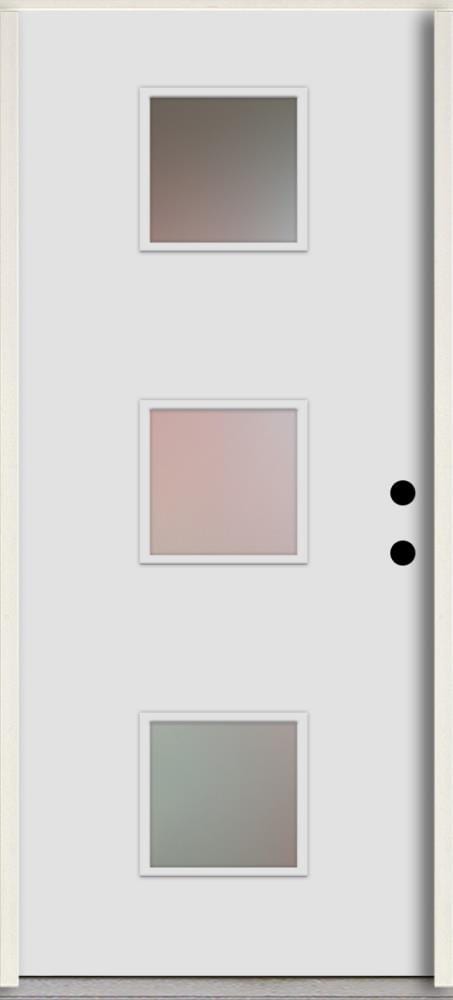 RELIABILT LO1066524 Spotlights 36-in x 80-in x 4-5/8-in Fiberglass 1/4 lite Left-hand inswing Arctic White Paint Painted Prehung Front Door Insulating core