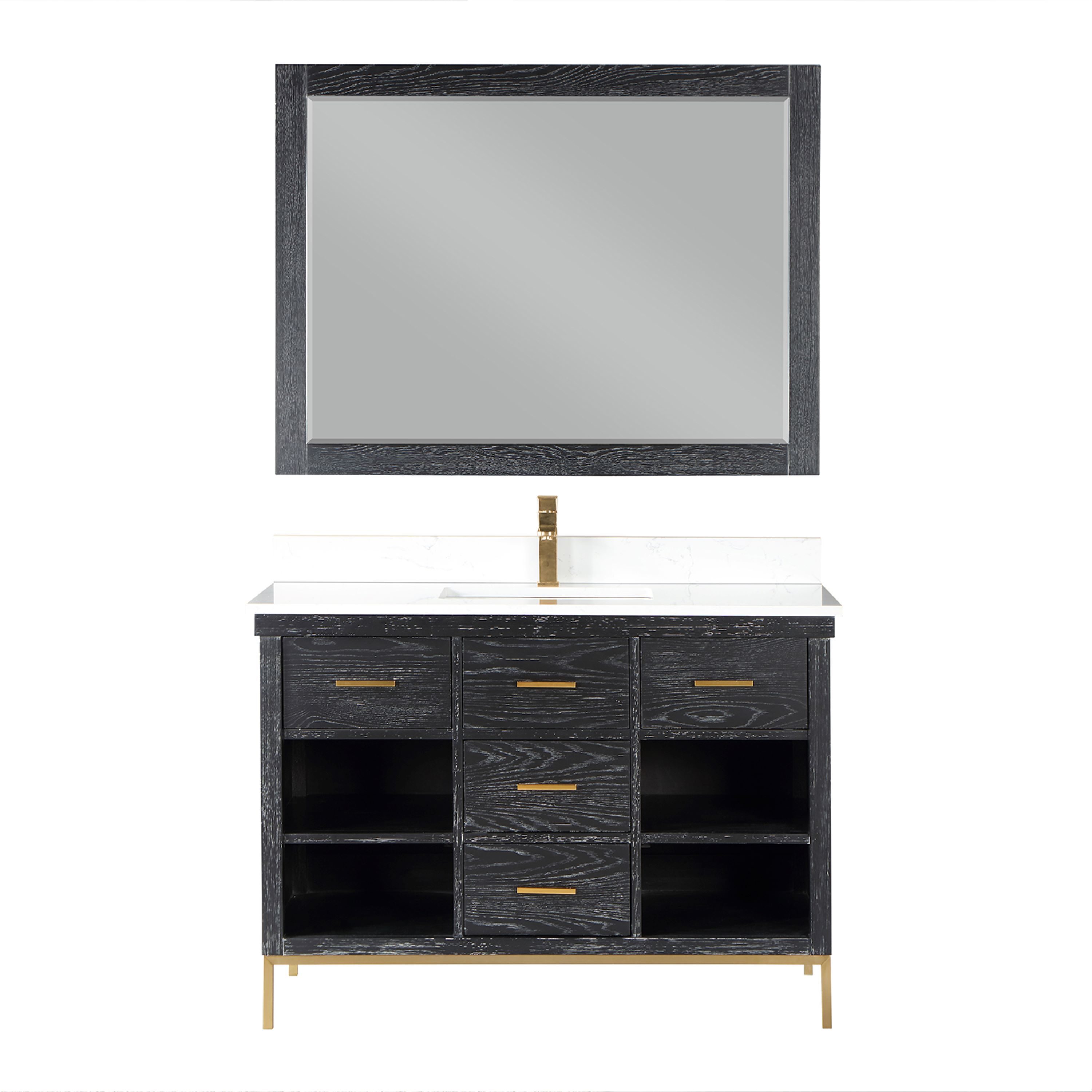 Altair 545048-BO-AW Kesia 48-in Black Oak Undermount Single sink Bathroom Vanity with Aosta White Engineered marble Top (Mirror Included)
