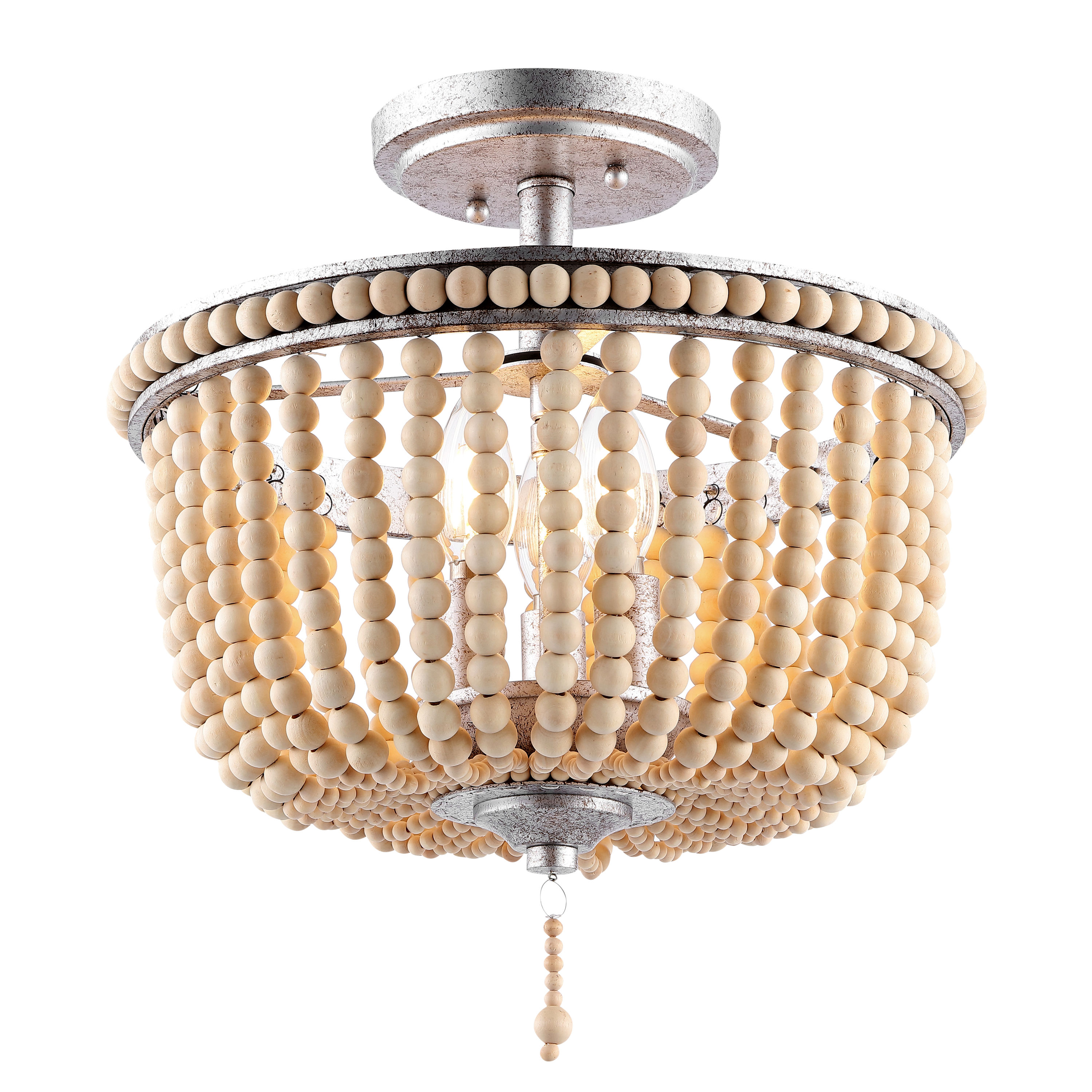 Allie 14" Antique Silver Wood Bead LED Semi Flush Mount Light