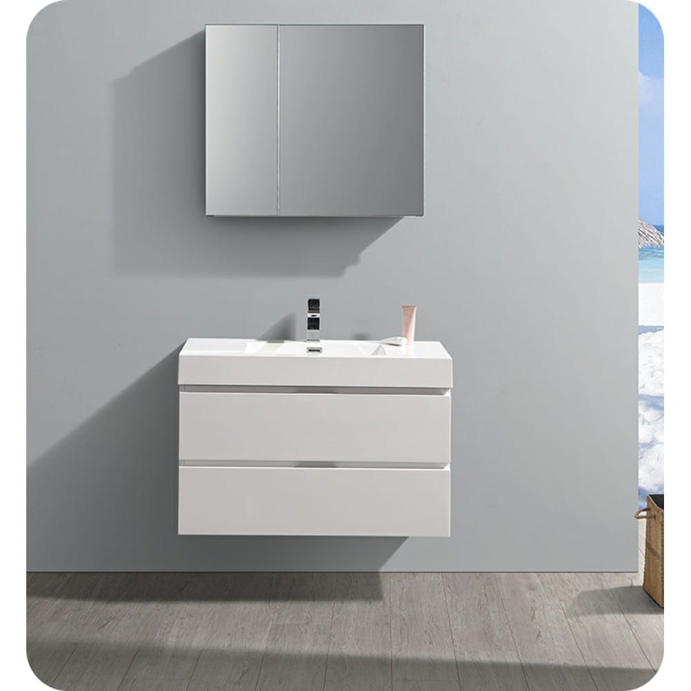 Valencia 36" Glossy White Wall Mount Single Sink Vanity Base