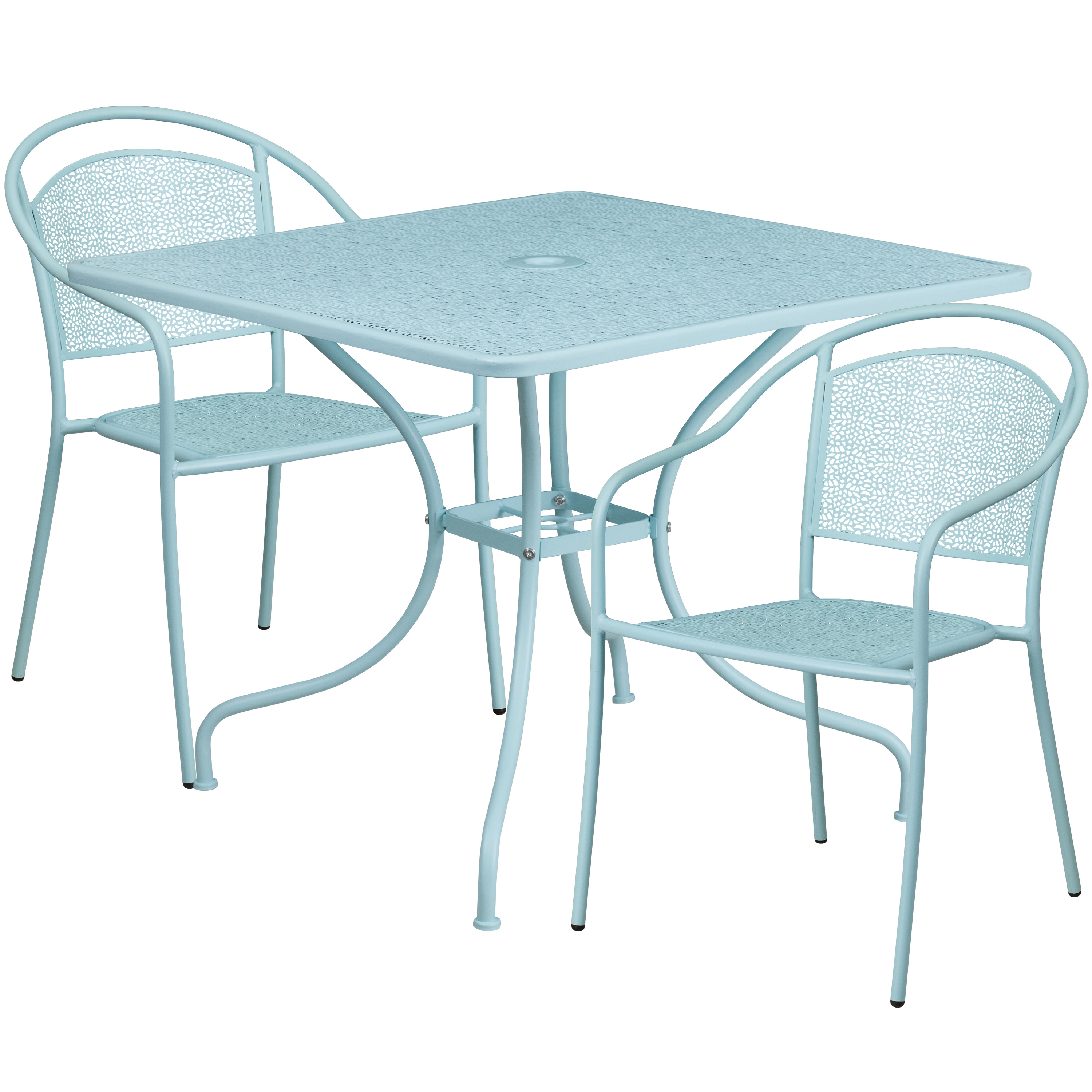 Flash Furniture 889142079088 Oia Commercial Grade 35.5-in Square Sky Blue Indoor-Outdoor Steel Patio Table Set with 2 Round Back Chairs