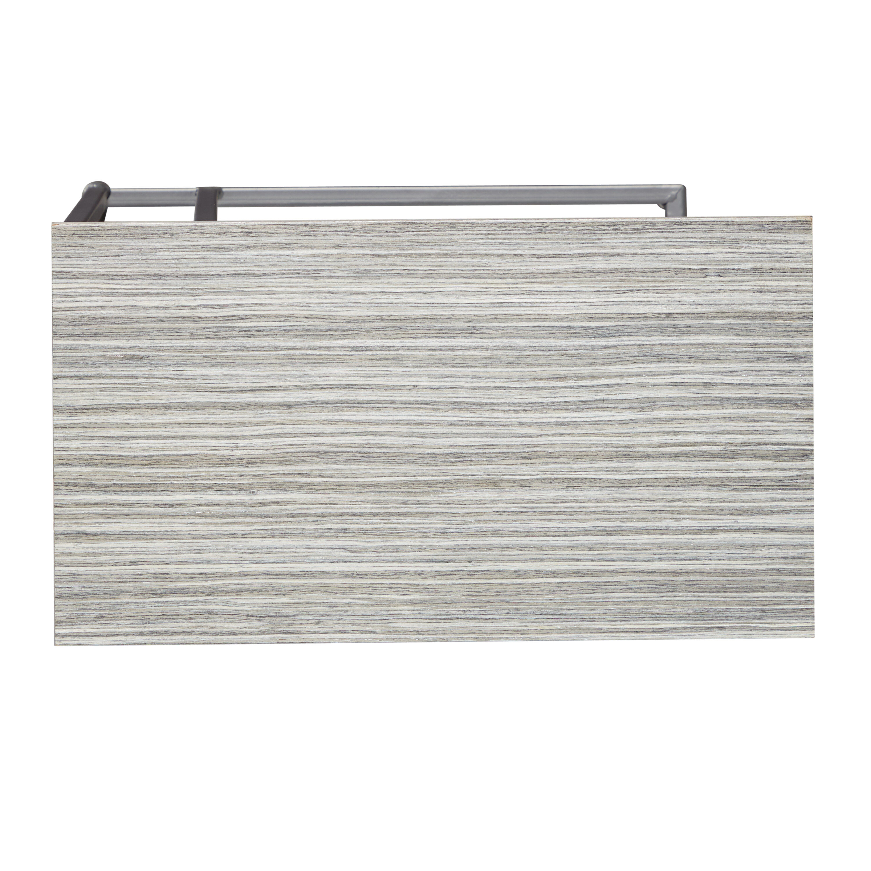 Sleek Gray C-Shaped Metal and Wood Accent Table