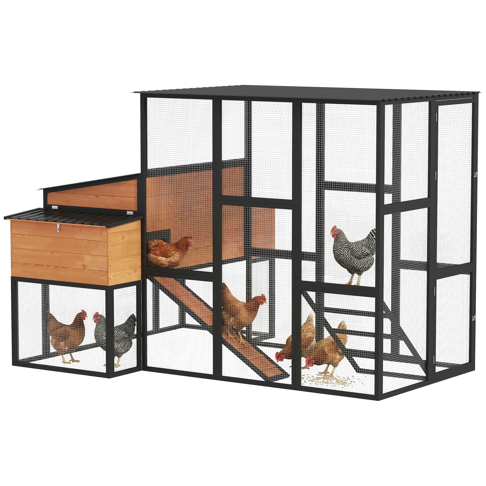 PawHut  105inch Large Chicken Coop Walk-in Wooden Hen House for 7-12 Hens Poultry Cage Chicken House with Run 2 Nesting Boxes Roosting Bars Waterproof Roof and Ramp Yellow