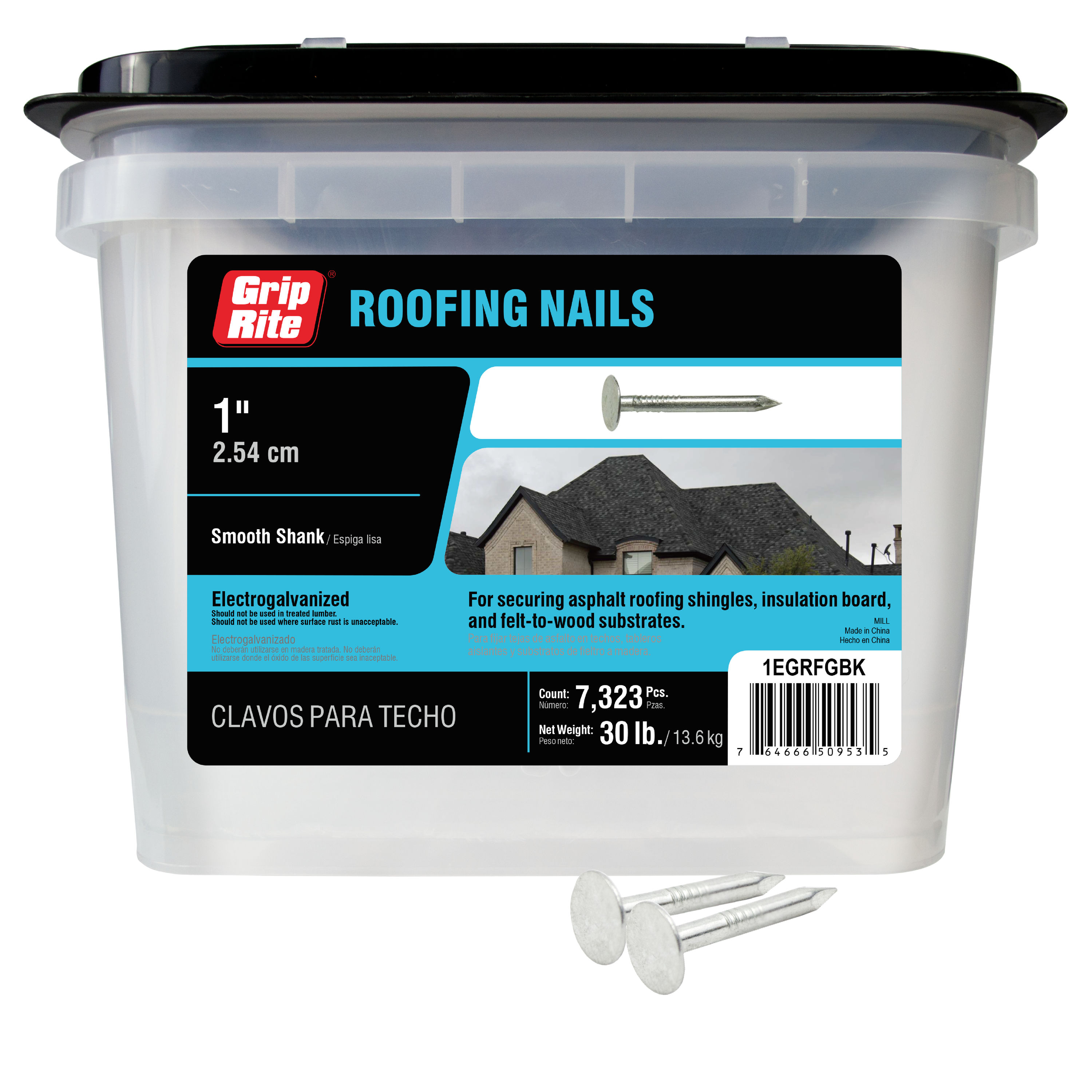 Grip-Rite 1-in Smooth Shank Electro-Galvanized Roofing Nails (7323-Per ...