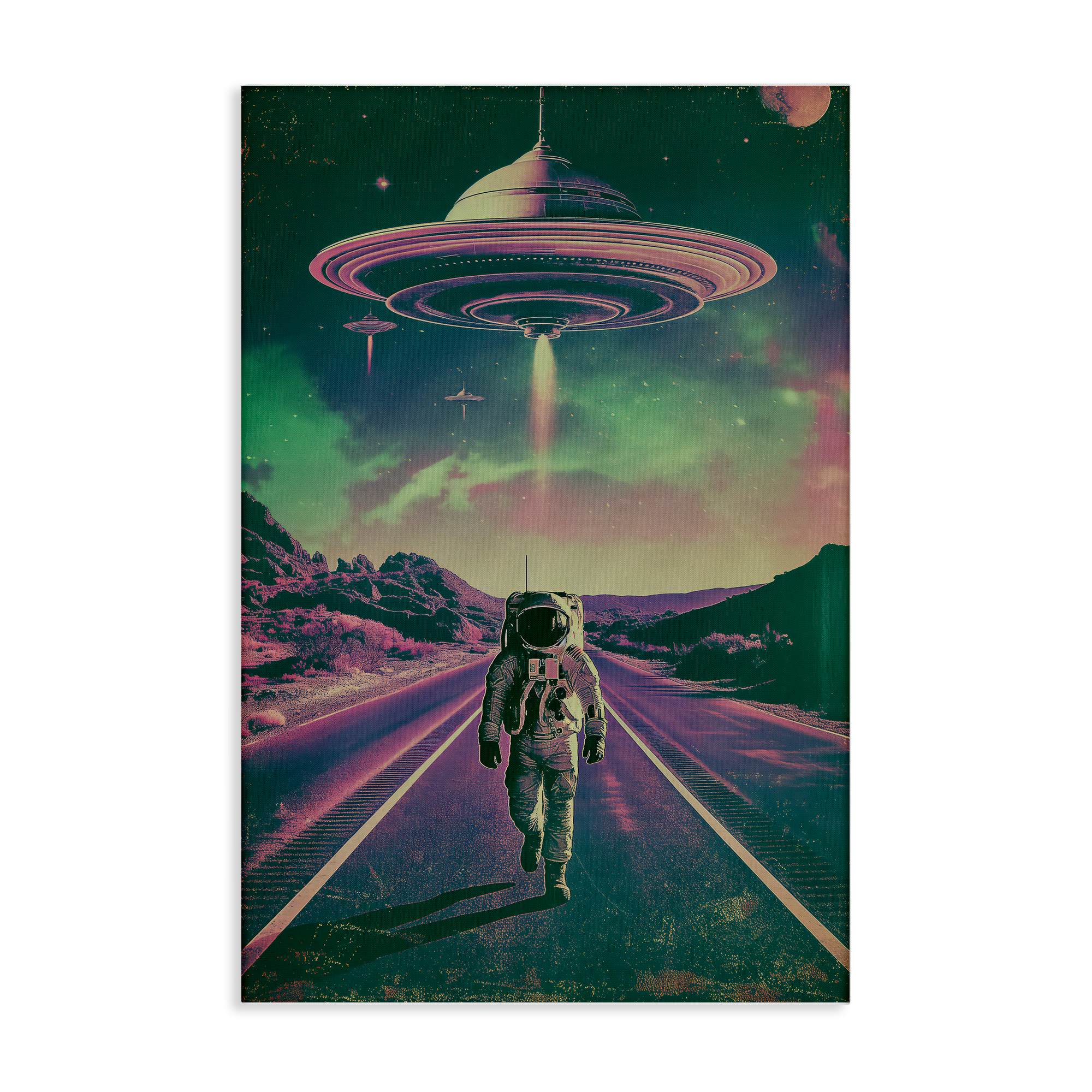 Stupell Industries BT-292-CN-30X45 Astronaut with Overhead UFO Canvas design by Wumples