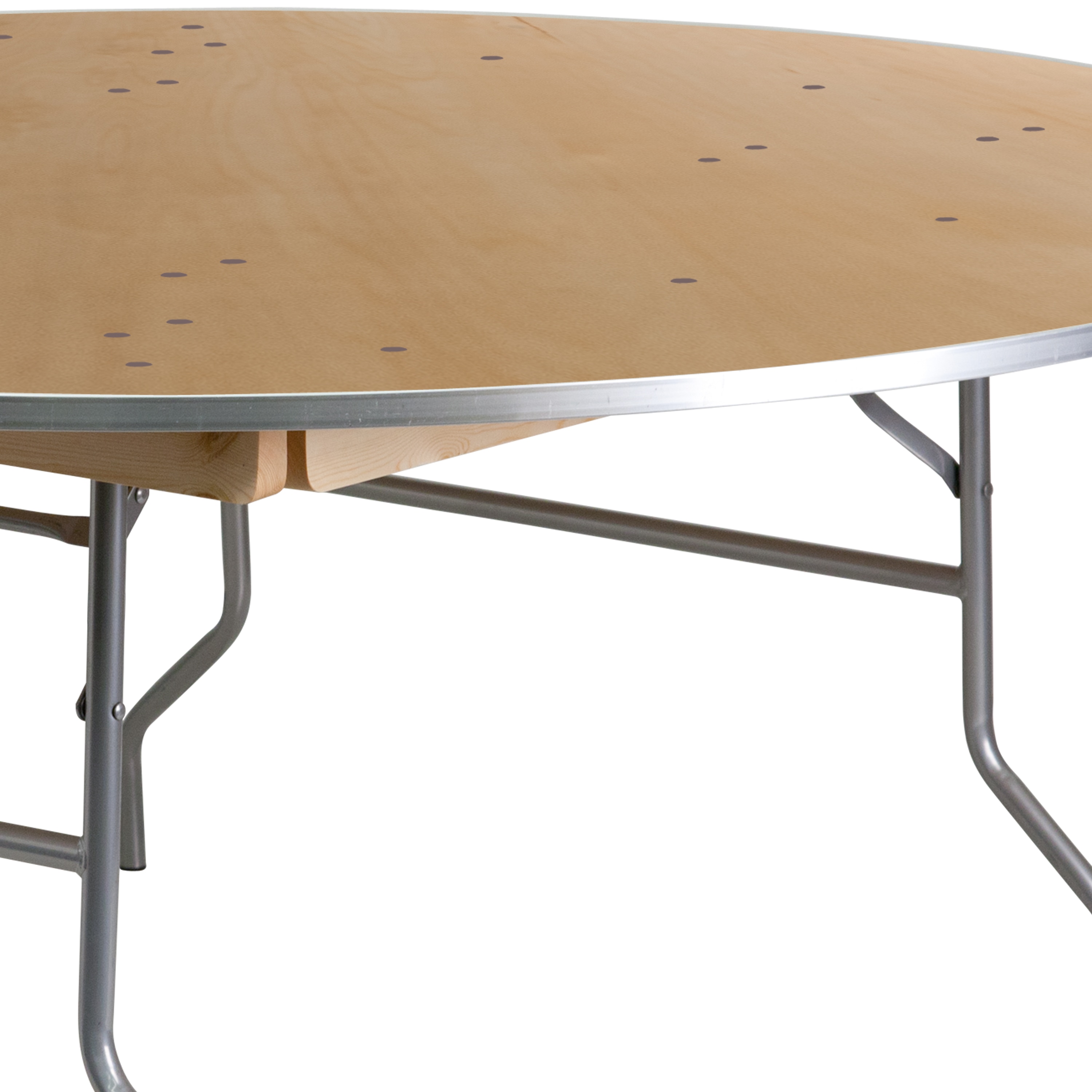 72'' Round Birchwood Folding Banquet Table with Metal Edges