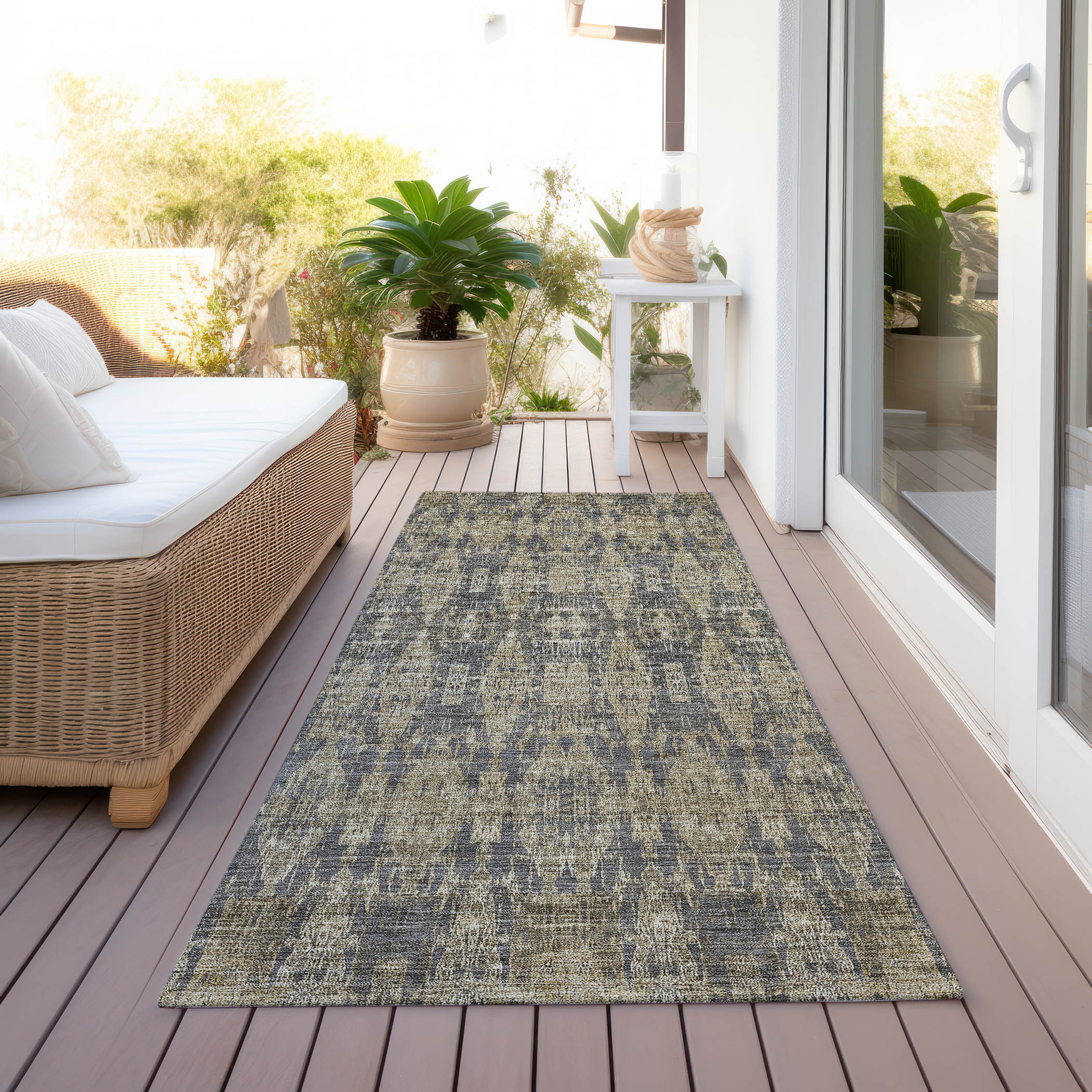 Addison Gray Moroccan Motif Washable Synthetic Runner Rug