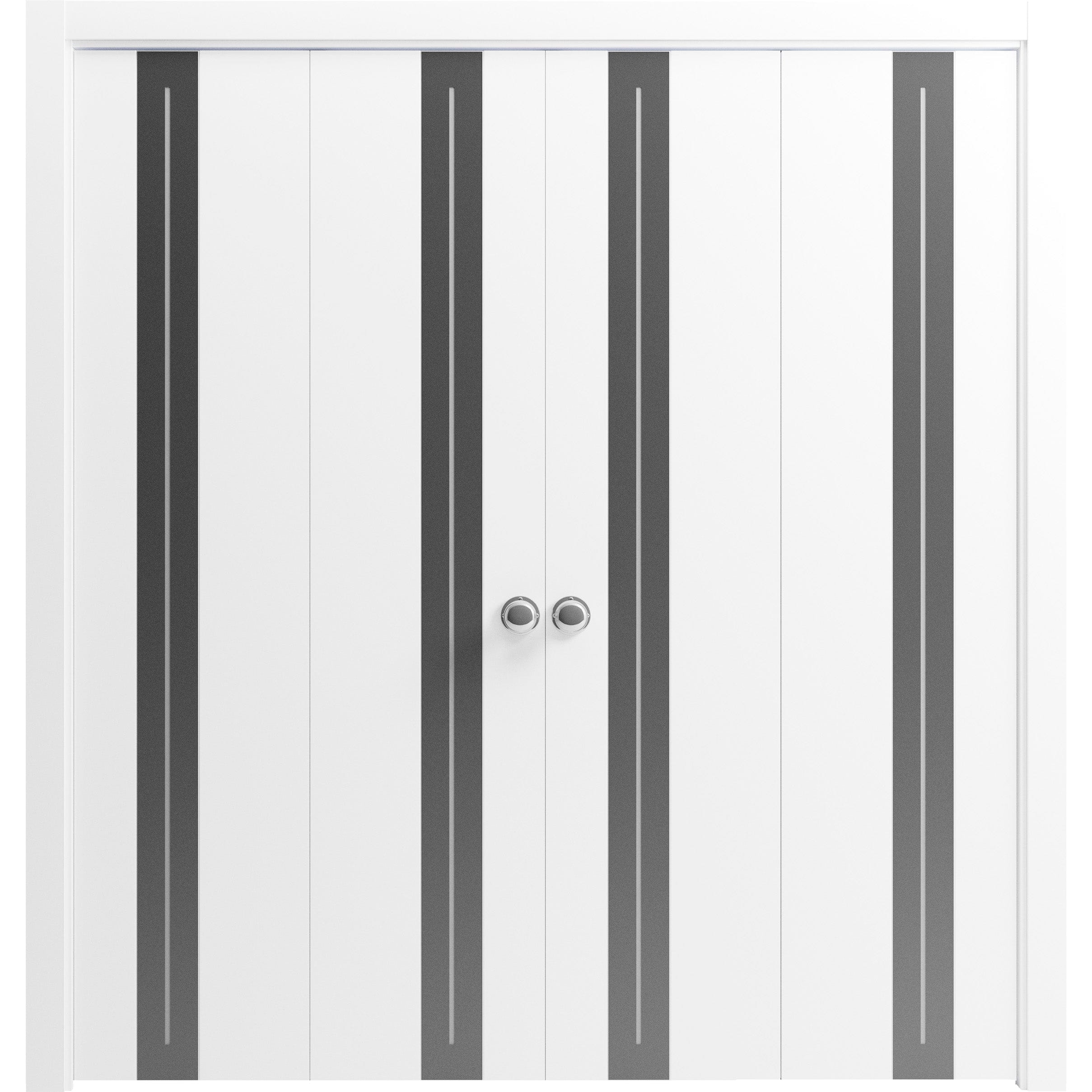 SARTODOORS Double Bi-fold Doors 96 x 84 in - PALLADIUM 4440 White Silk with Black Inserts and Frosted Glass